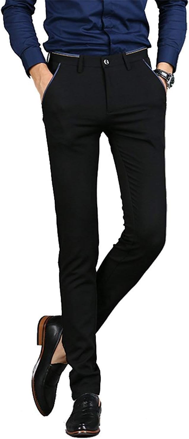 Mens Stretch Dress Pants Slim Fit Suit Pant Flat Front Trousers for Men Black 32