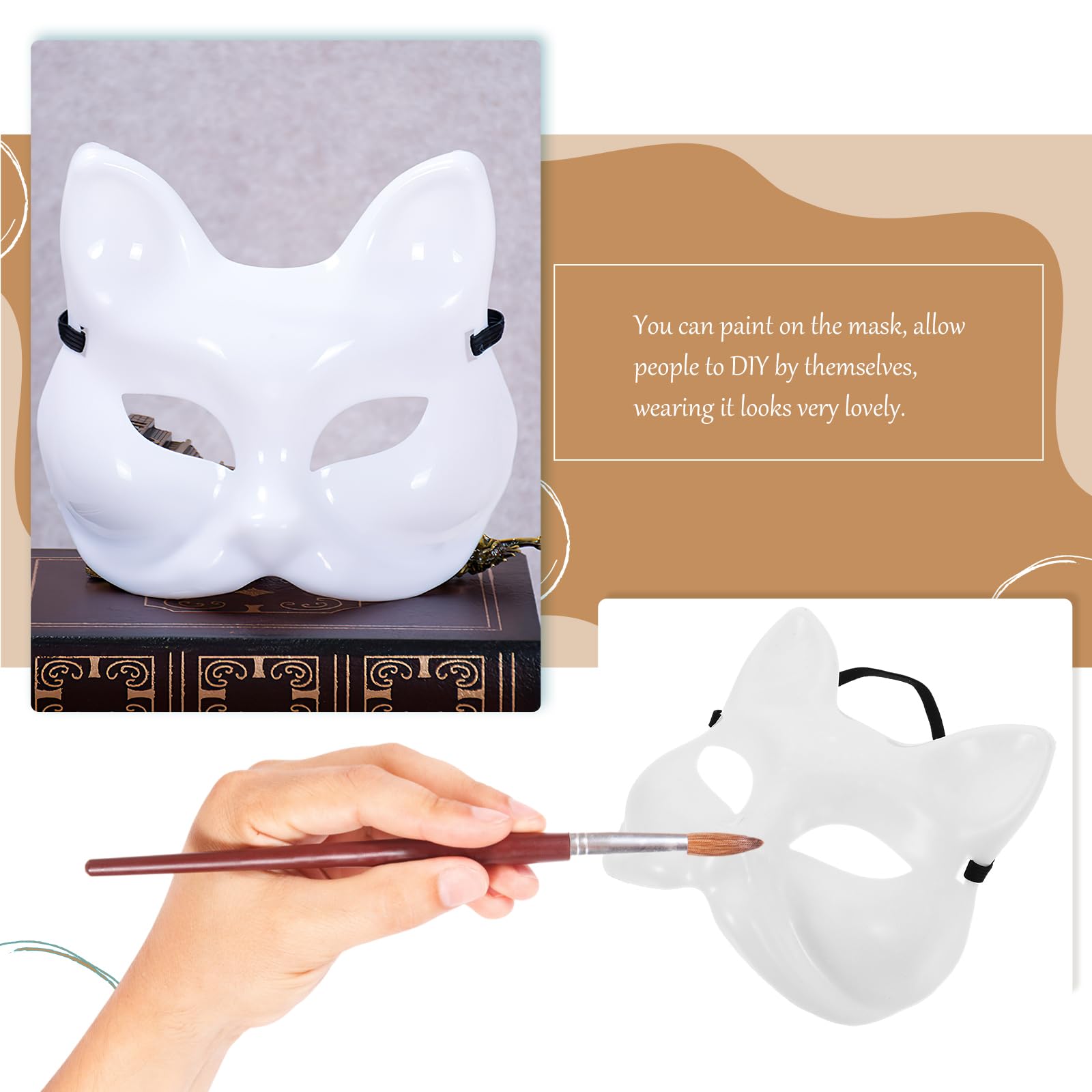 jojofuny 4pcs White Blank Fox Mask: Plastic Paintable Cat Mask for Halloween Masquerade Cosplay - Image 2