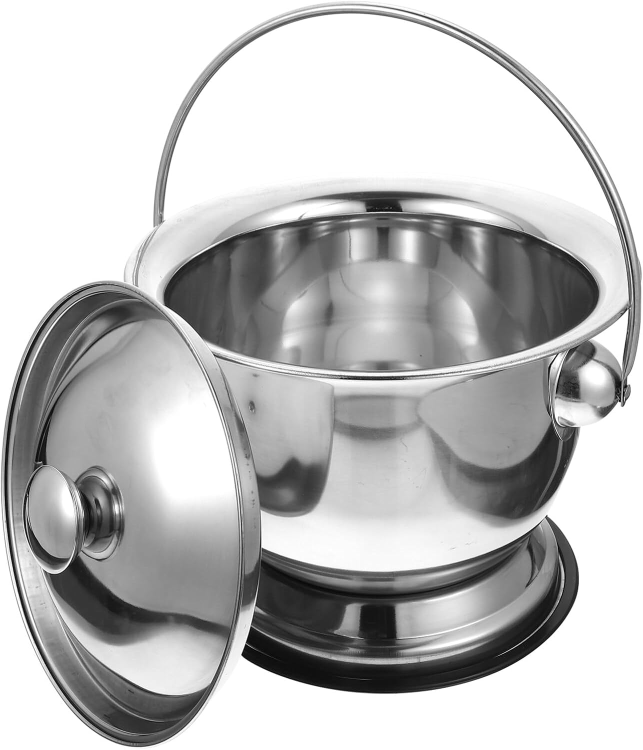 Lurrose Chamber Pot Stainless Steel Bucket with Lid and Handle Potty Urinal Bottle Portable Bedroom Toilet Metal Spittoon Basin Pee Pots for Hospital