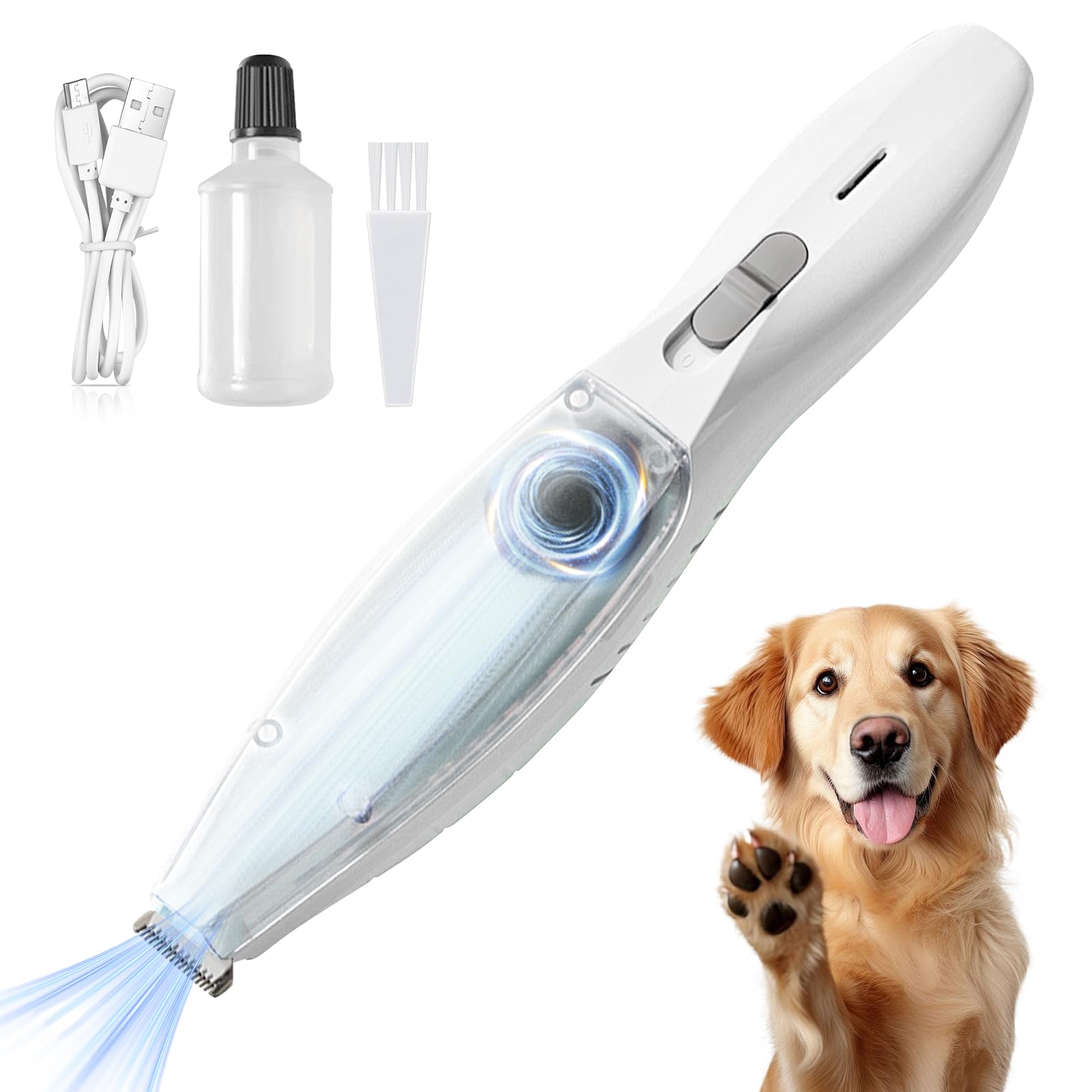 Tondeuse pour pattes de chien, tondeuse à pattes de chien, avec aspirateur, rechargeable et étanche, pour chiens, chats, pattes, visage, oreilles