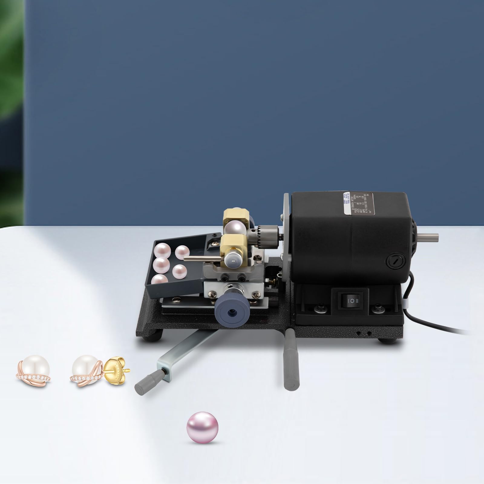 Perlen-Bohrmaschine, Bohrfutter aus 45er Stahl, Perlensetzmaschine Werkzeuge für Hüte/Schuhe/Kleidung/Taschen/Röcke, Perlen DIY Zubehör (Schwarz)