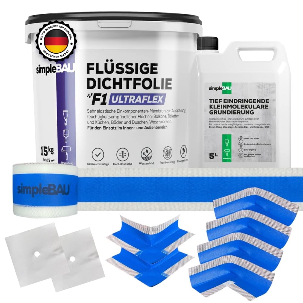 Flüssigfolie F1 Ultraflex Abdichtset 15kg +1L Tiefengrund Bad