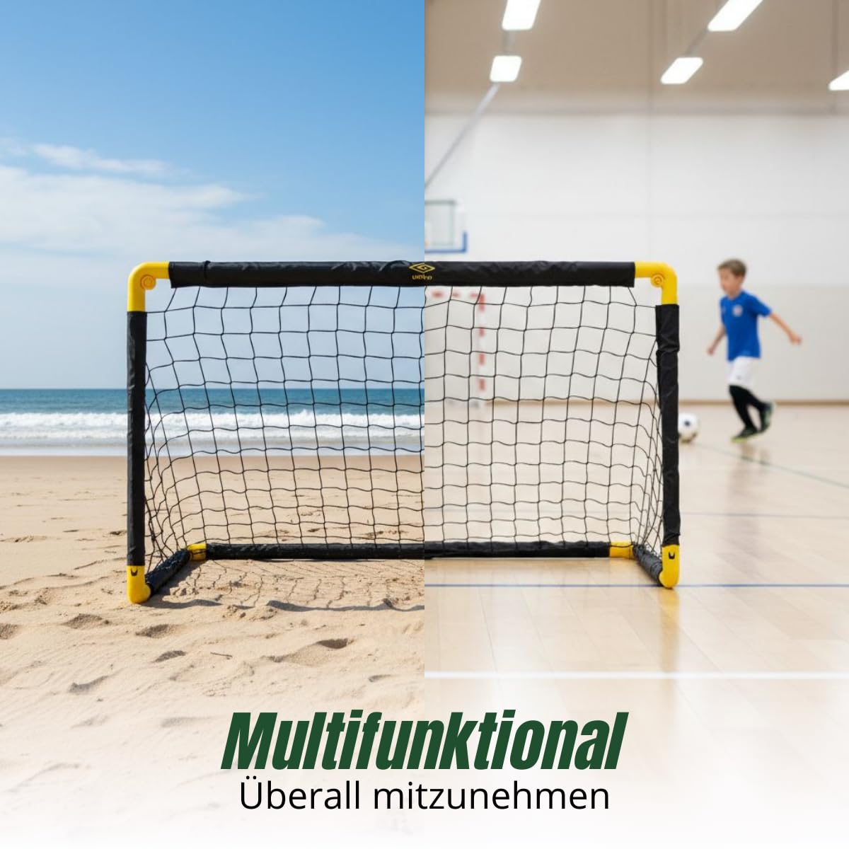 Umbro Fußballtor - Fussballtor 90 x 59 x 61 cm - Faltbares fußball Tor - Fussballtore für Garten Kinder und Erwachsene - Fussball Trainingszubehör für Innen und Außen - Metall - Schwarz/Gelb