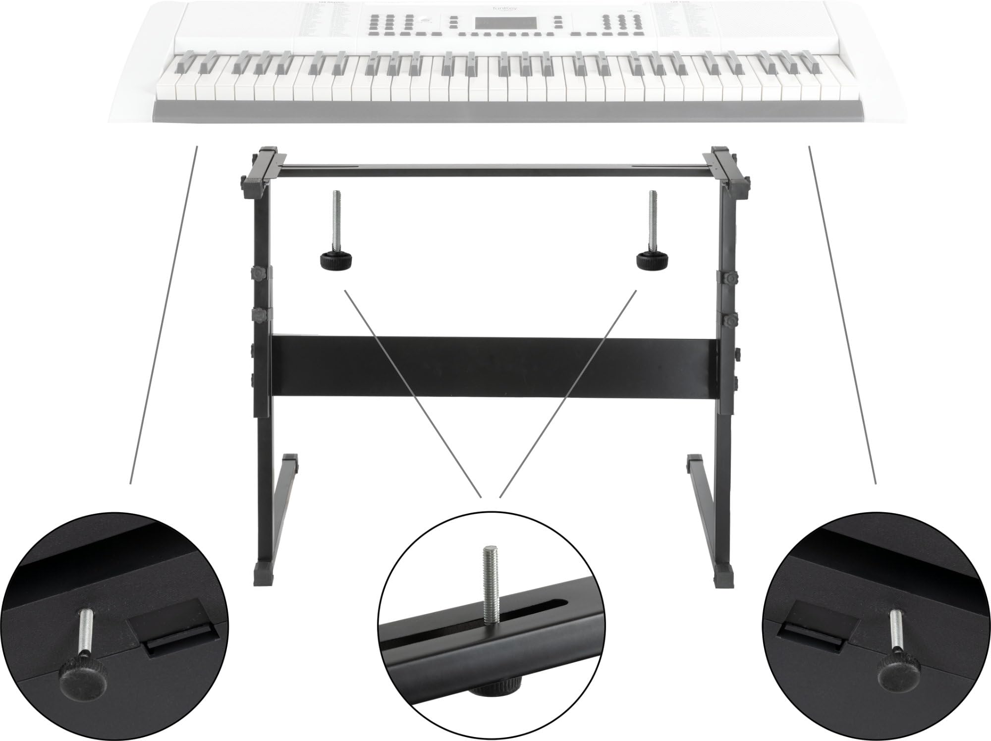 McGrey Soporte para Teclado Z - Tornillos de Giro Ergonómicos - Posicionamiento Preciso Gracias a la Escala Integrada - Altura Ajustable de 55 a 83 cm - Pies Goma para Evitar Rayones en el Suelo