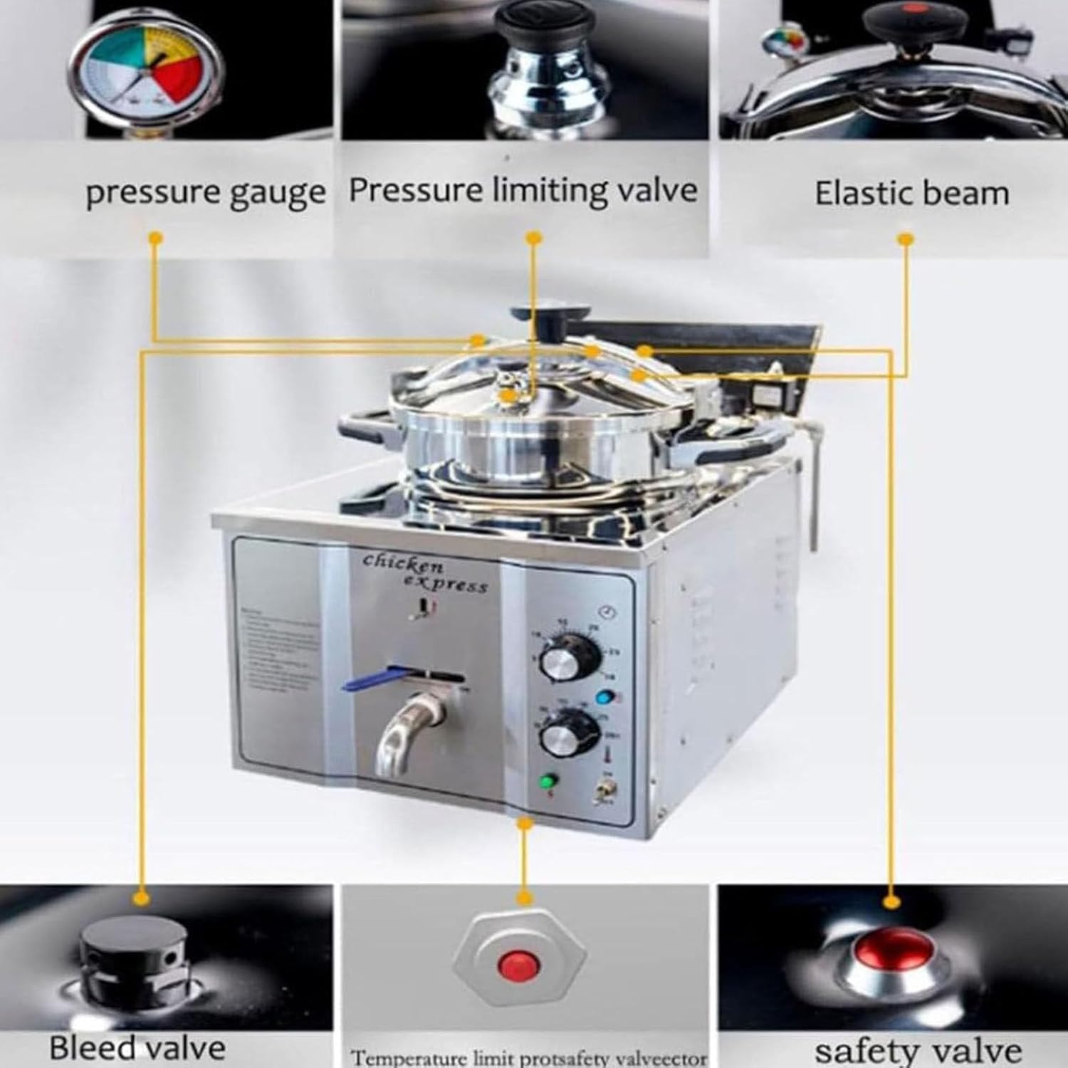 Macchina per Pollo Fritto ad Alta Pressione da 16 Litri, friggitrice elettrica da banco con termostato, Forno per Alimenti, friggitrice per prelibatezze Fritte, Acciaio Inossidabile 3000W
