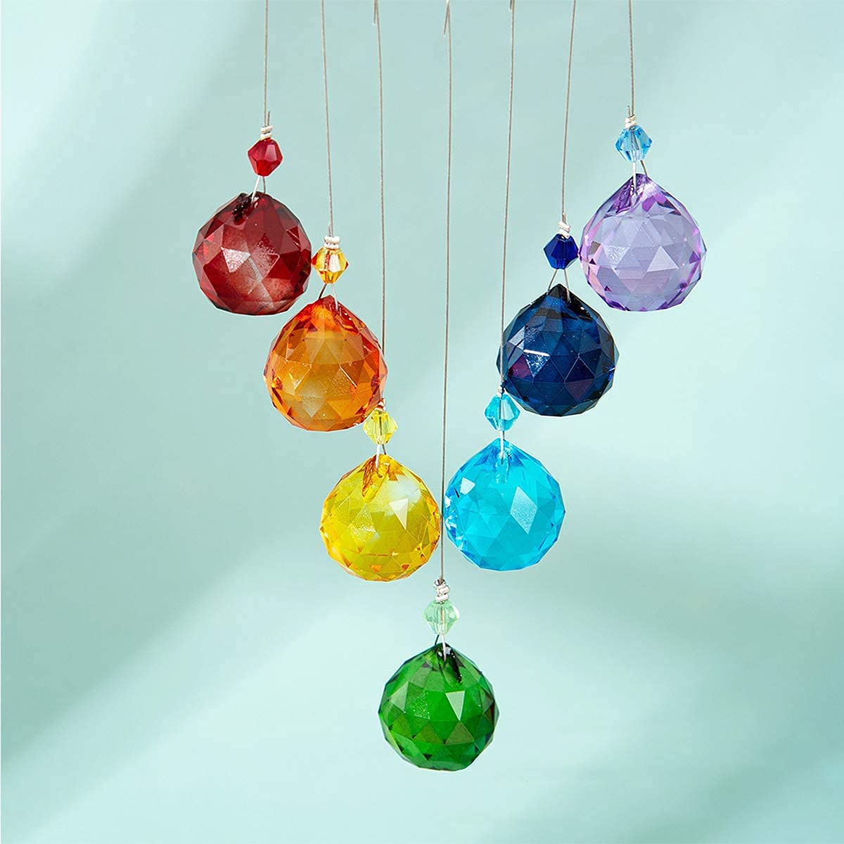 Suncatcher A Sfera Di Cristallo 46,5 Cm Per Finestra | Acchiappasole Con Pendenti A Goccia Per Arcobaleni In Casa