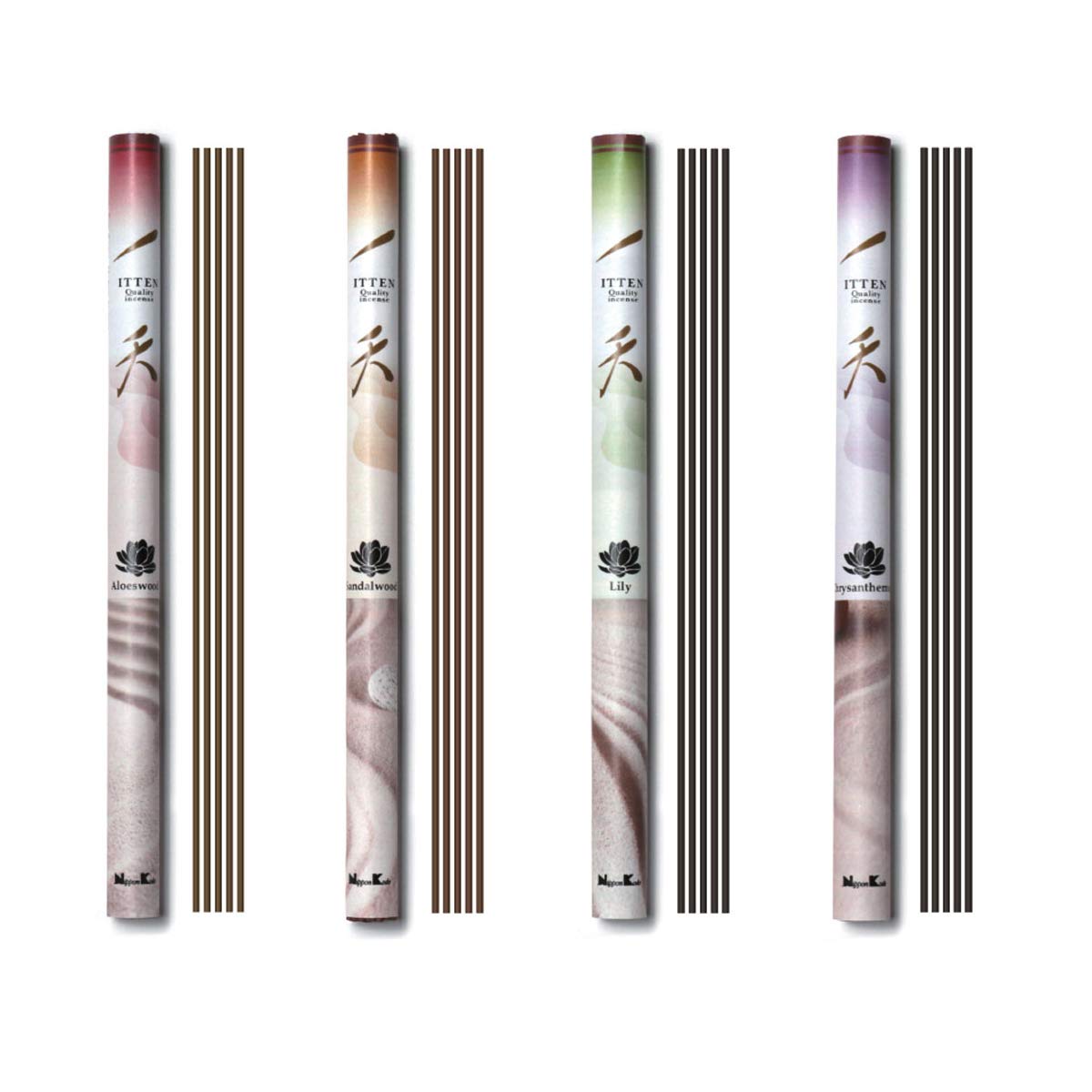 nippon kodoITTEN - Assortment of 4 Fragrances Long Stick, Japanese Quality Incense, Since 1575