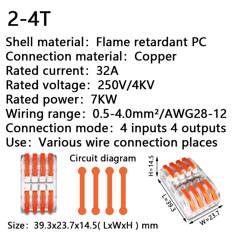 10/25/50/100PCS Wire Connectors 2-2T Terminal Block Conductor SPL Push-in Terminal Block Cable Splitter LED Light conector (2-4T,50 PCS)
