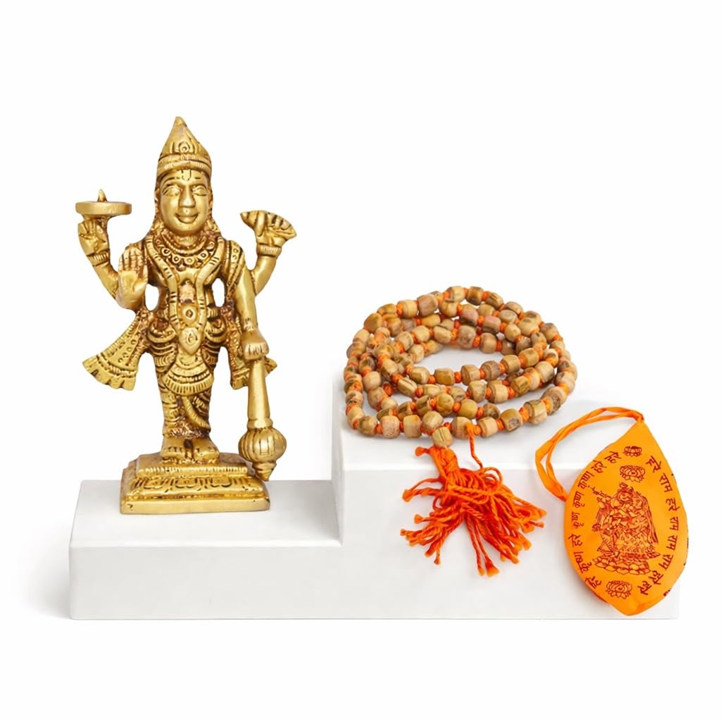 Statue de Vishnu en laiton et tulsi japa mala pour réussir votre méditation quotidienne