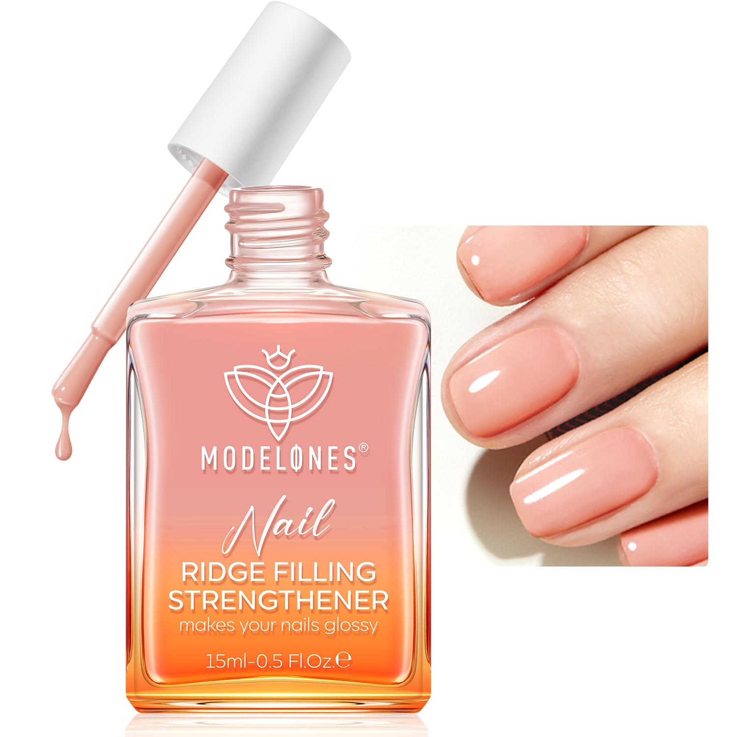 modelones Nail Strengthener and Growth Nail Hardener Extra Strong and Growth Nude Nail Polish Nail Repair for Damaged Nails Strengthening Polish Ridge Filler for Nails 15ml