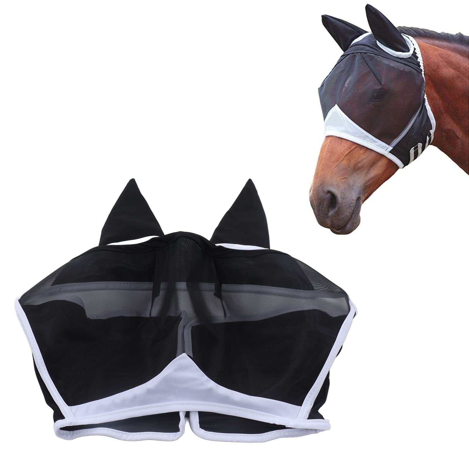 Qcwwy Masque Anti-Mouches pour Chevaux, Conception Confortable et Respirante pour Chevaux avec Une Excellente visibilité pour Prévenir Les Moustiques et Les Insectes (Black)
