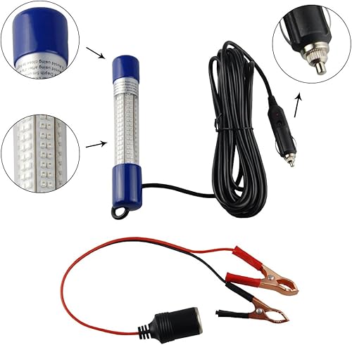 Miniatura 5 de Luz de pesca subacuática 1600 lúmenes 12 V 24 V 10.8 W 180 LED sumergible luz de muelle atractantes con clip de batería y enchufe de alimentación