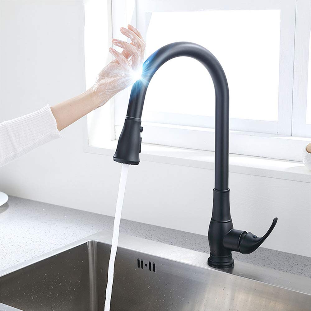 Robinet de cuisine à capteur noir mat avec douchette extractible
