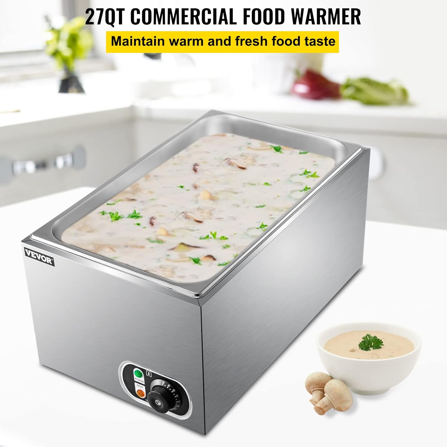 VEVOR Steam Table Warmer, 27 Qt Commercial Food Warmer, Full Size Countertop Food Warmer, Stainless Steel Electric Steam Table, 1000W Buffet Food Warmer with Lid for Catering and Restaurant : Industrial & Scientific