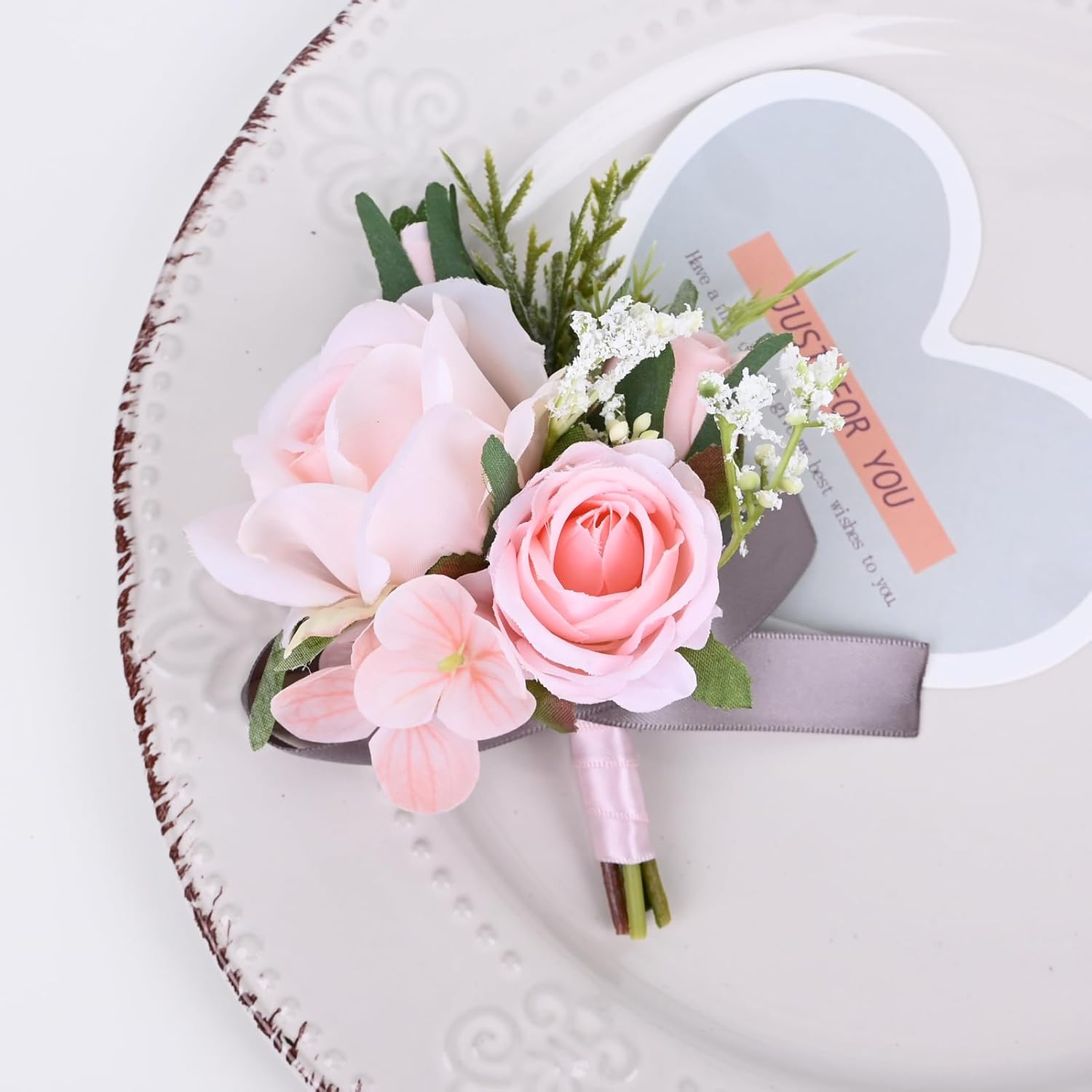 MAFELOE Artificial Rose Corsage Boutonniere Set for Groom Bride Groomsmen Bridesmaids, Simulated Flowers Accessories Wedding Party Prom Suit Decorations- 2 Pieces of Pink Combination - Image 2