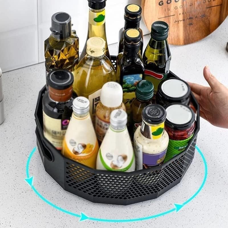 360°Rotating Storage Rack Department Store Box Tray Kitchen Shelf Plastic Seasoning Spice Jar Plate Condiment Holder, 1, White