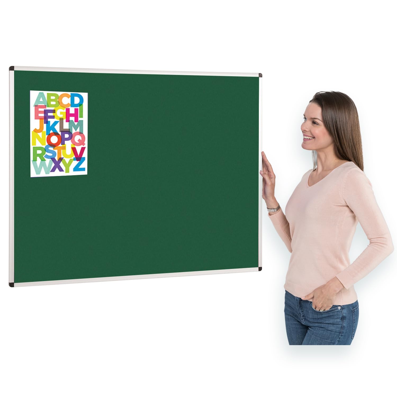 Metroplan Aluminium Framed Green Felt Notice Board 120 x 90 cm | Bulletin Pinboard | 4 Colours - Ideal for Office, School, Healthcare