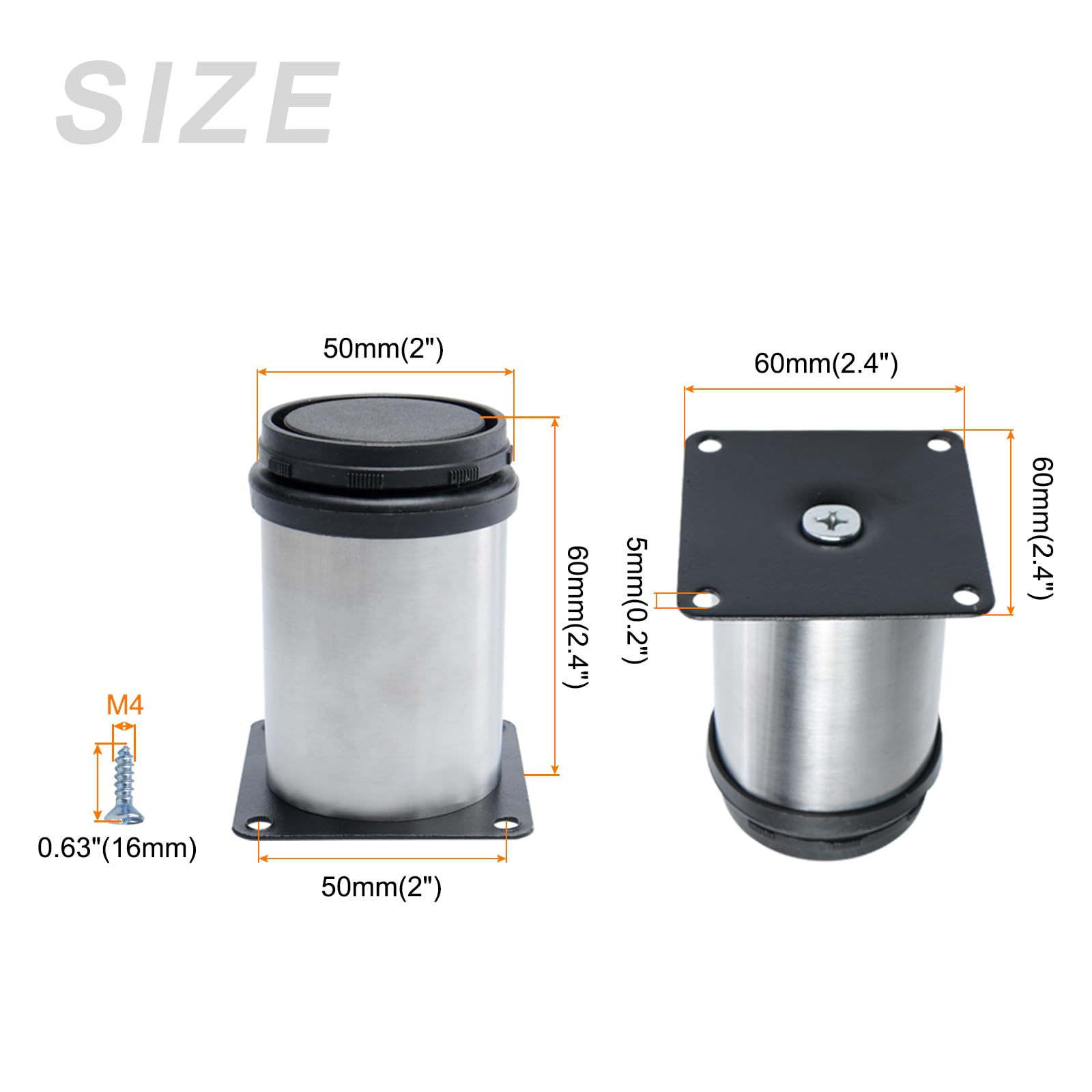 METALLIXITY Furniture Legs (2.4 Inch Height) 4Pcs, Stainless Steel Furniture Cabinet Metal Legs with Screws - Image 2