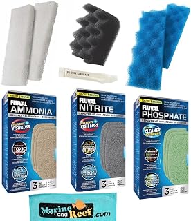 Inland Seas Fluval Bundle of 6 Replacement Medias for 206/207 Aquarium Filters: All Three Bio-Foams, Ammonia Remover, Phosphate Remover & Nitrite Remover + Towel & Grease