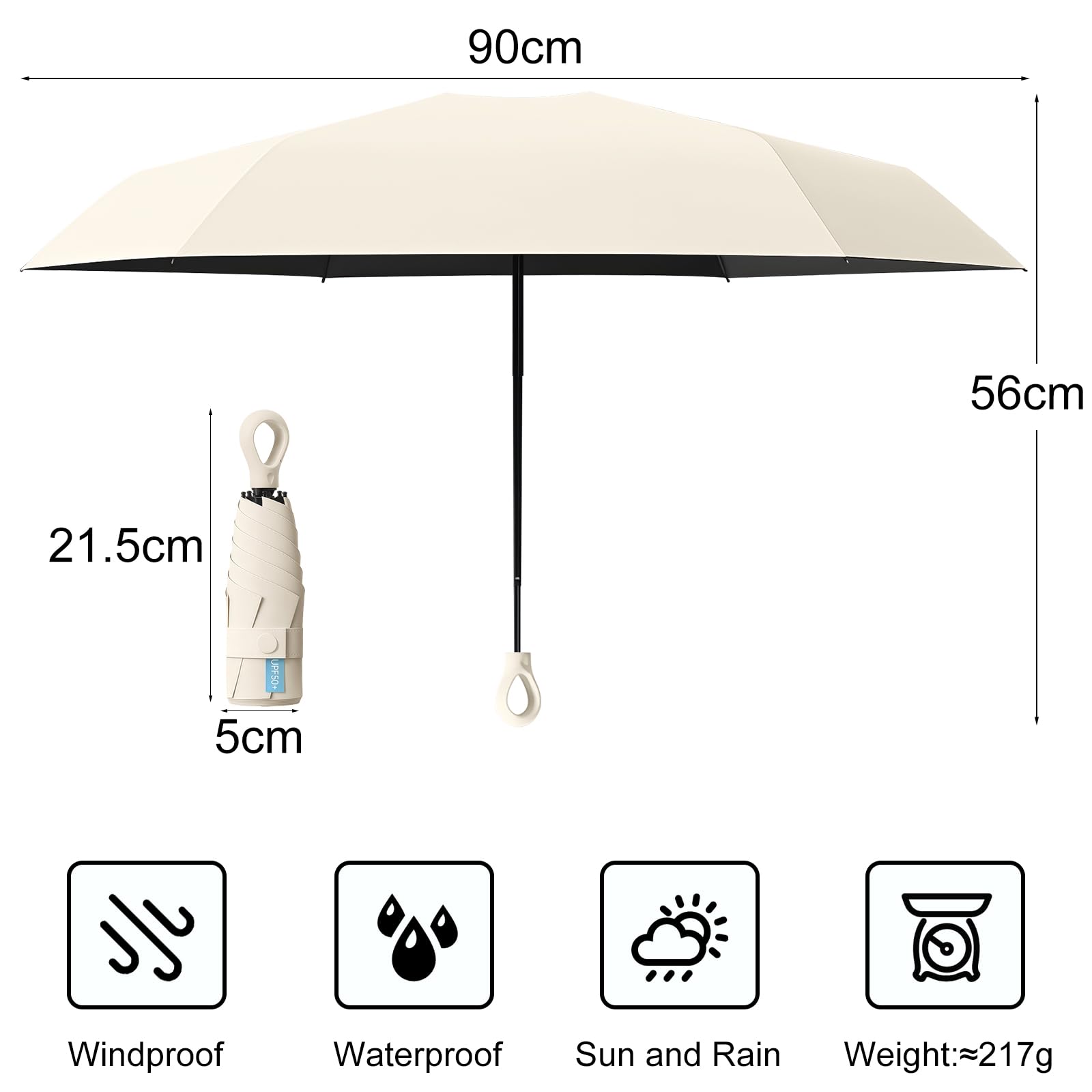HCQC Parapluie Pliable Mini - Anti-UV, Compact et Léger pour Voyage - Parapluie de Poche Portable Homme Femme - Protection contre le Soleil et la Pluie Inklusive Kapsel-Etui - 2