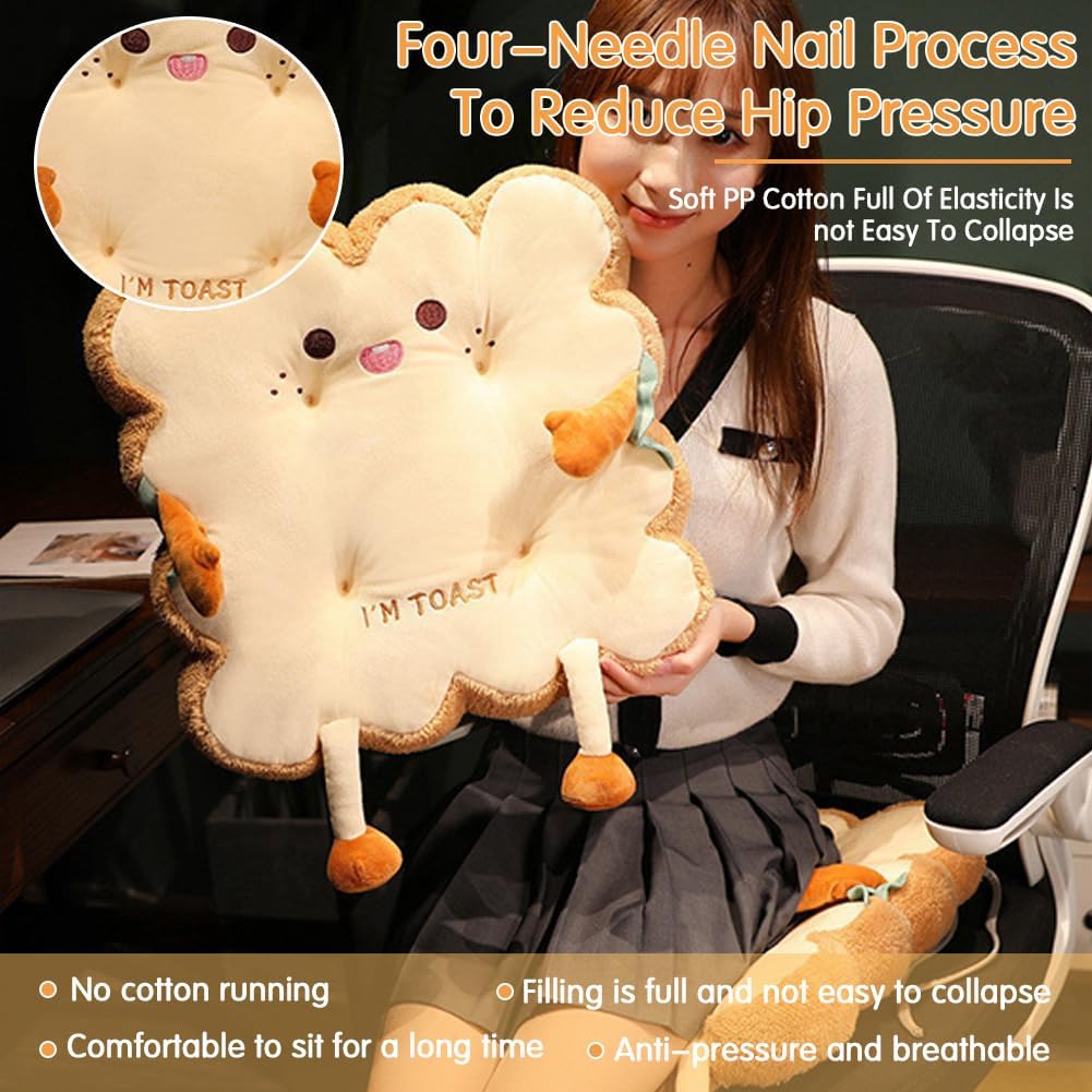 Toast Bread Pillow Cushion Toast Pillow Pad Toast Cute Seat Cushion with Ties Chair Cushions for Dining Chairs Super Soft Floor Seat Pad for Home Decor Gift for Birthday Christmas image 3