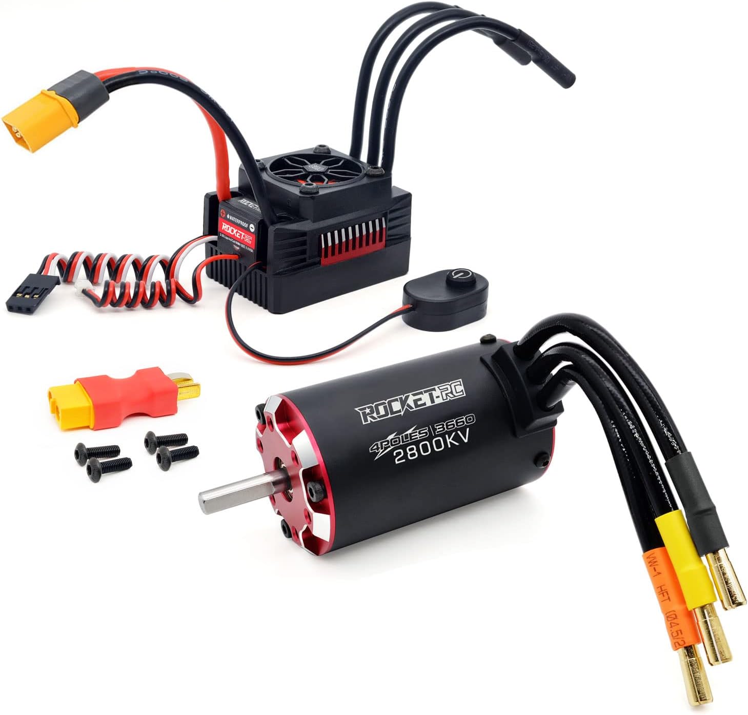 Surpass Hobby Waterproof ESC 60A & 3660 2800kv Brushless Motor 1P67 Waterproof Motor & Electronic Speed Controller Combo for 1/10 Remote Control Car