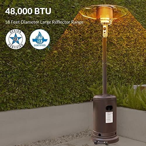Belleze 48,000 Btu Outdoor Propane Heaters Outdoor, Csa Certified Outside Heater With Safety Auto Shut Off Valve, Piezo Ignition System, Wheels For Portable Mobility, Hammer Finished - Mocha #TOP1