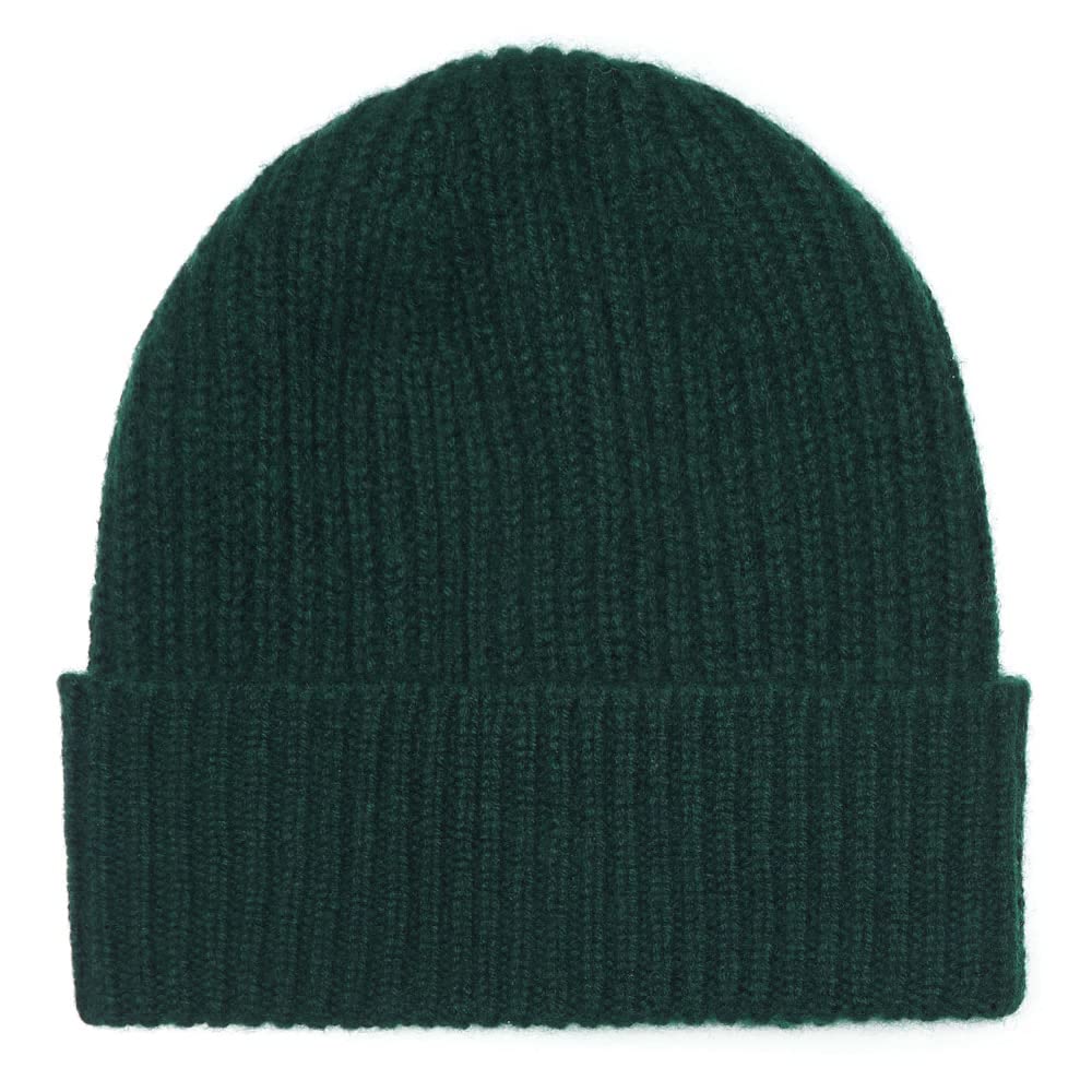 100% Cashmere Beanie Hat in 3ply, Made in Scotland, Green
