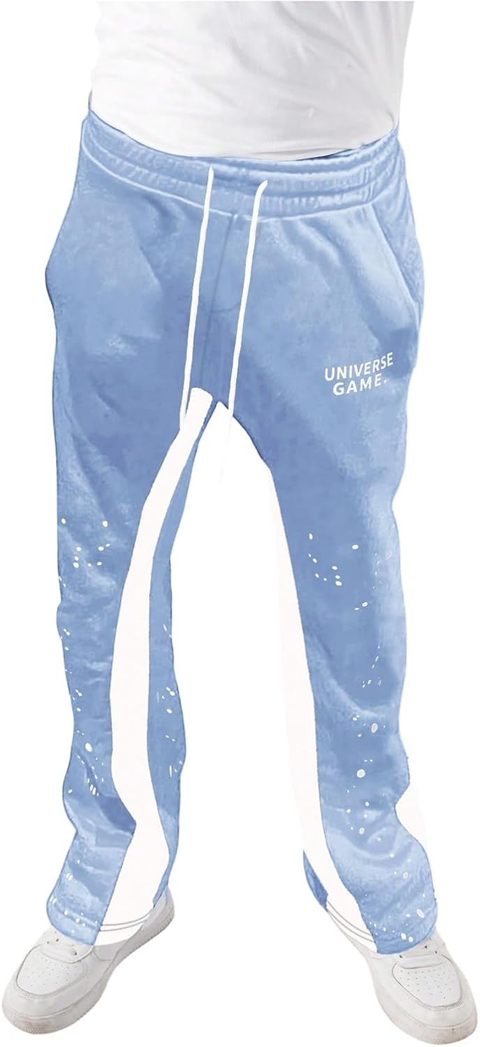 GORGLITTER Men's Y2K Sweatpants Graphic Flare Sweatpants Color Block Drawstring Waist Drippy Pants Streetwear