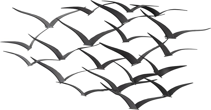 Deco 79 Metal Bird Home Wall Decor Sleek Flying Flock Of Wall Sculpture, Wall Art 47" x 4" x 26", Black | Home Bird Animals Sleek Flying Wall Sculpture Wall Sculptures Wall Art