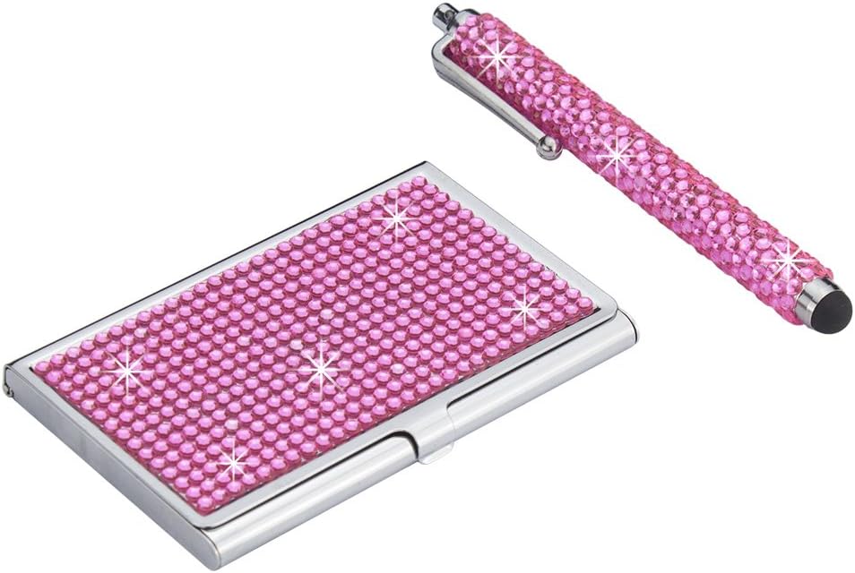 Carfond 2 Pack Handcrafted 1000+ pcs Finest 14 Facets SS20 Premium Crystal Waterproof Stainless Steel License Plate Frame Anti-Theft Screws Caps (Dark Pink Gift Set)