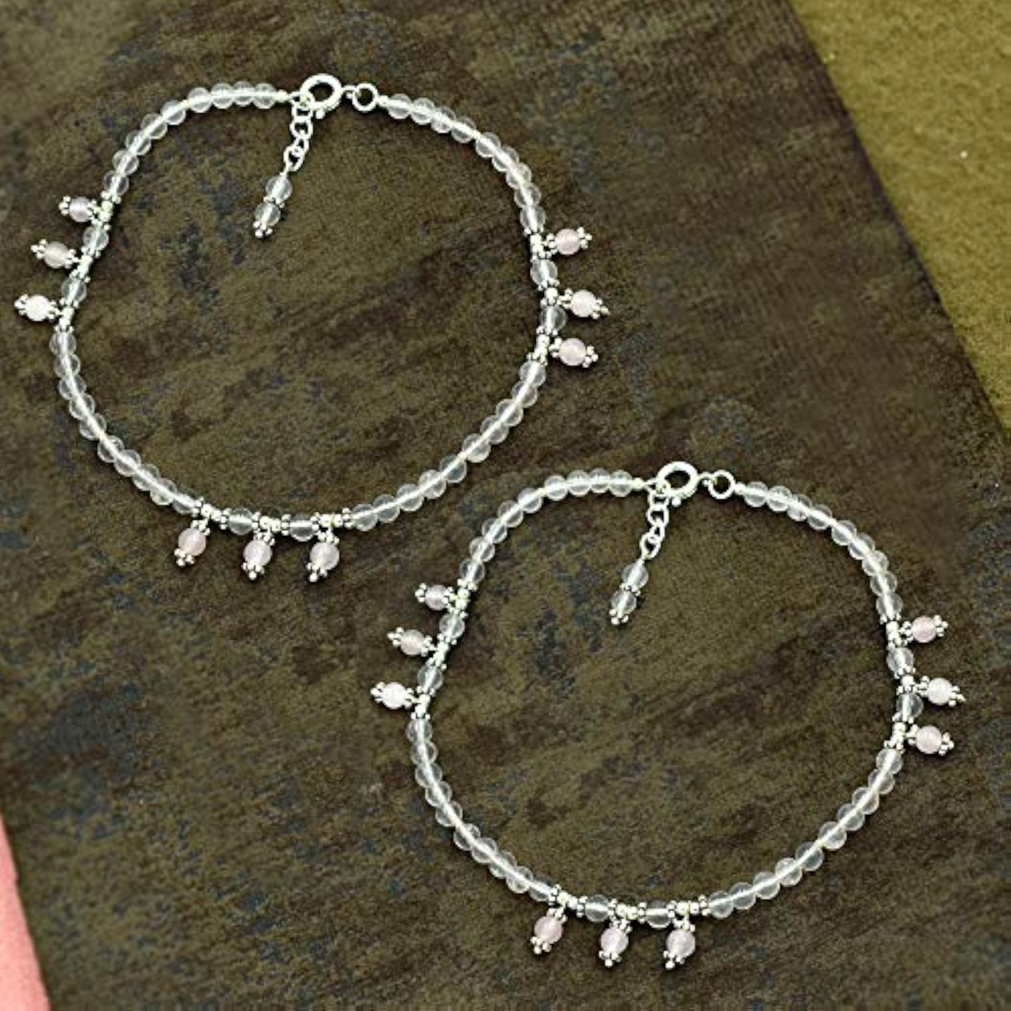 Women's Natural Rose Quartz Gemstone Beaded Anklet