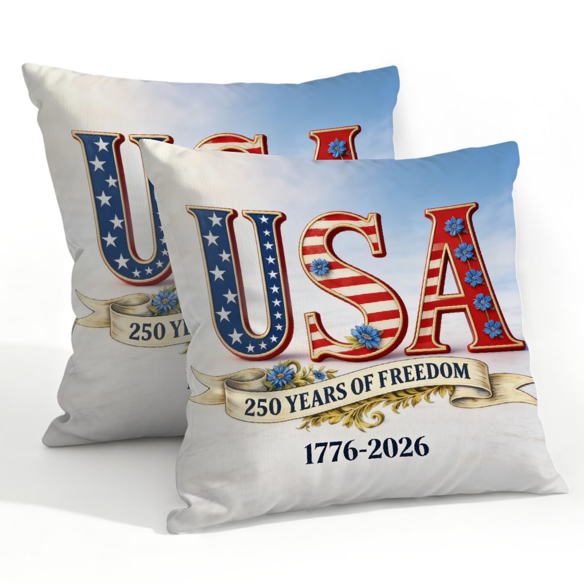 Outdoor Pillow Covers Waterproof Pillowcases 22x22in Set of 2 USA 1776-2026 250 Years Freedom Decorative Throw Cushion Case for Couch Sofa Garden Patio Furniture