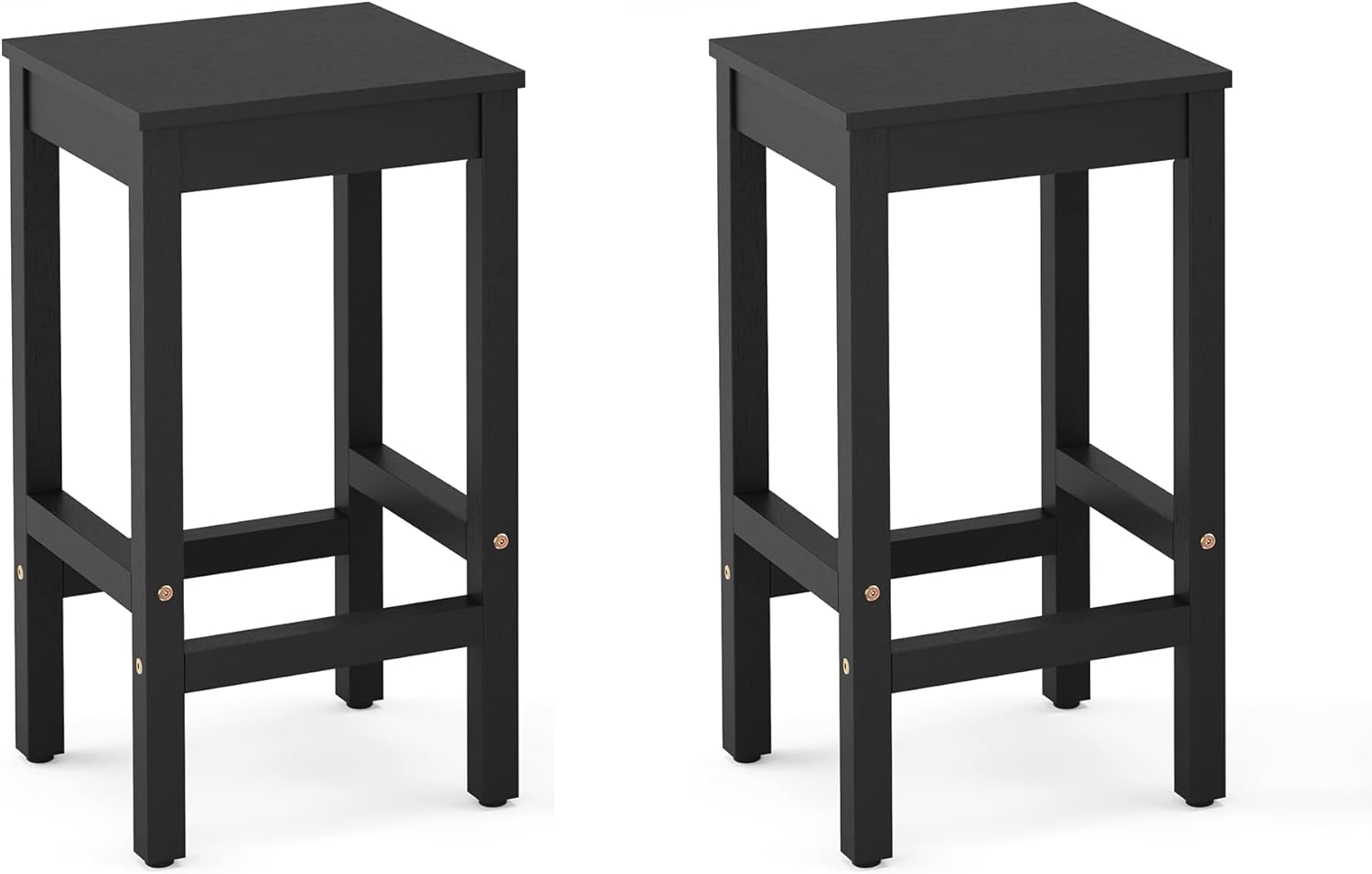 26 Inch Bar Stools, Set of 2 Bar Chairs, Kitchen Counter Seat with Footrests, Acacia Wood Barstools for Dining Room, Kitchen, Counter, Cafe, Black