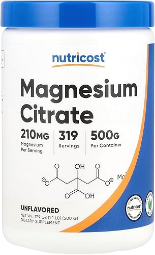 Nutricost Polvo de citrato de magnesio (sin sabor, 500 gramos)