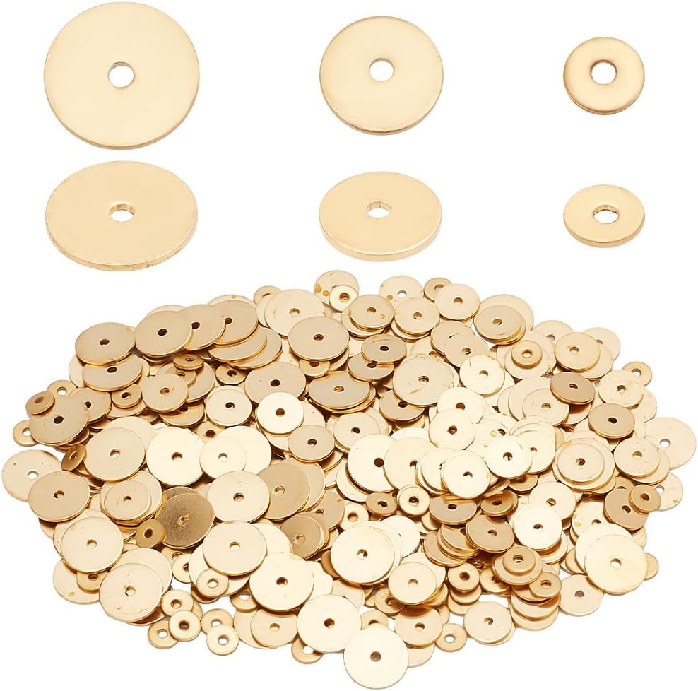 PH PandaHall 600pcs 18K Gold Flat Disc Spacer Beads 4/6/8mm Metal Heishi Brass Spacers for Clay, Summer Bikini Chain, Stackable Necklace, Bracelet Jewelry Making
