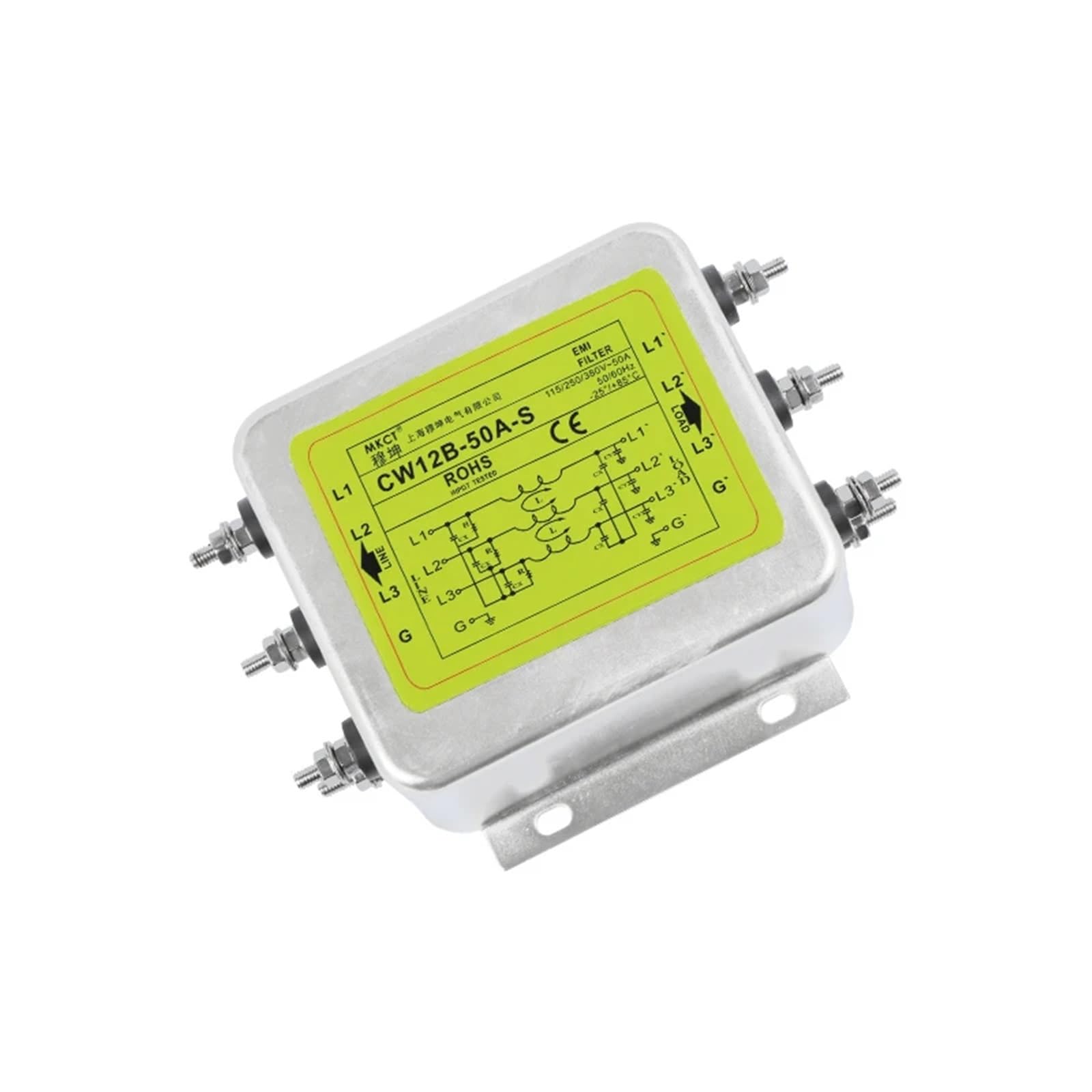 Filtro Anti-interferenza EMI bipolare trifase e trifase 380VAC CW12B-10A/20A/30A/40A/50A/60A-S Filtro di Potenza(60A)