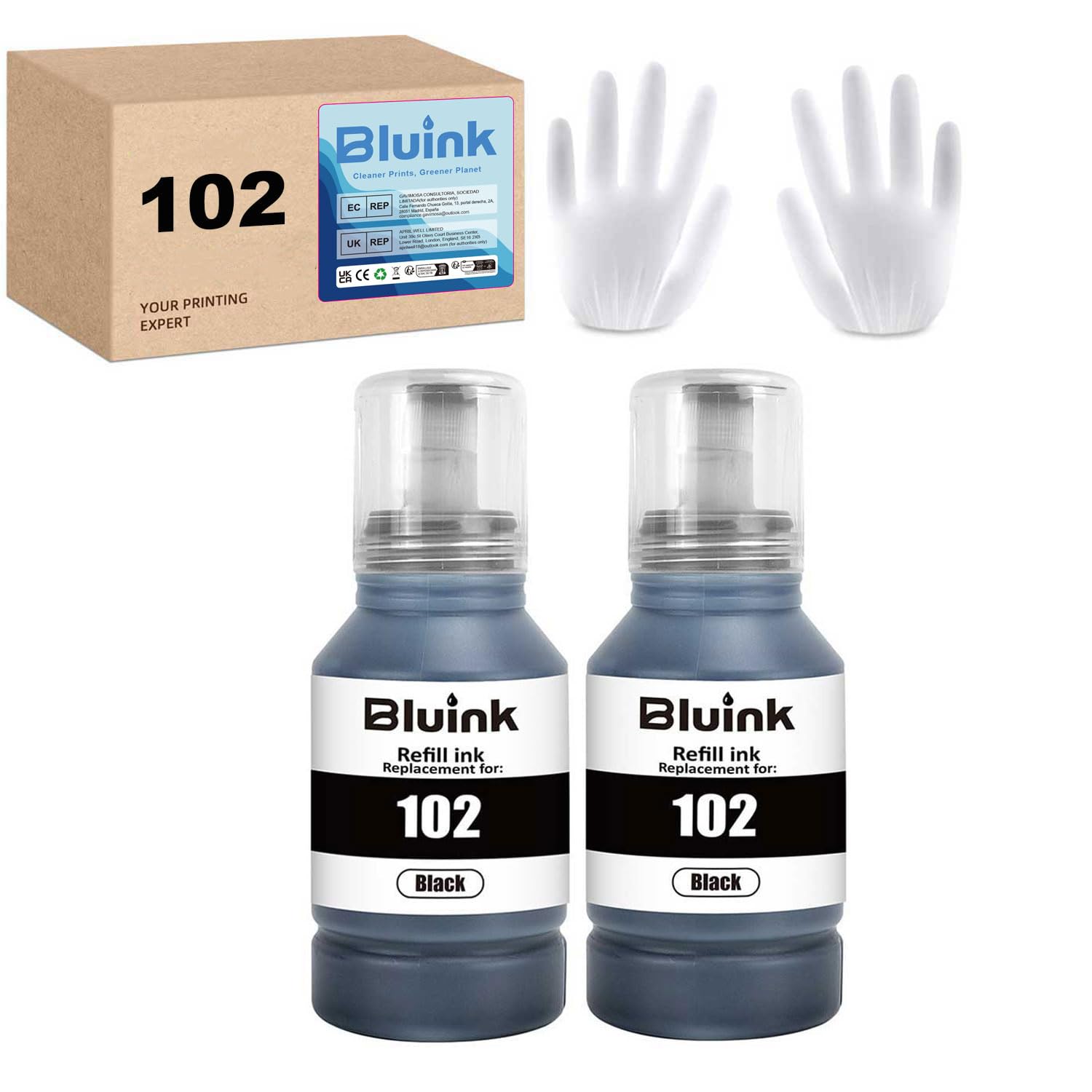 Bluink Ink Bottles Compatible with Epson 102 Ink Black for ET-2850 ET-3850