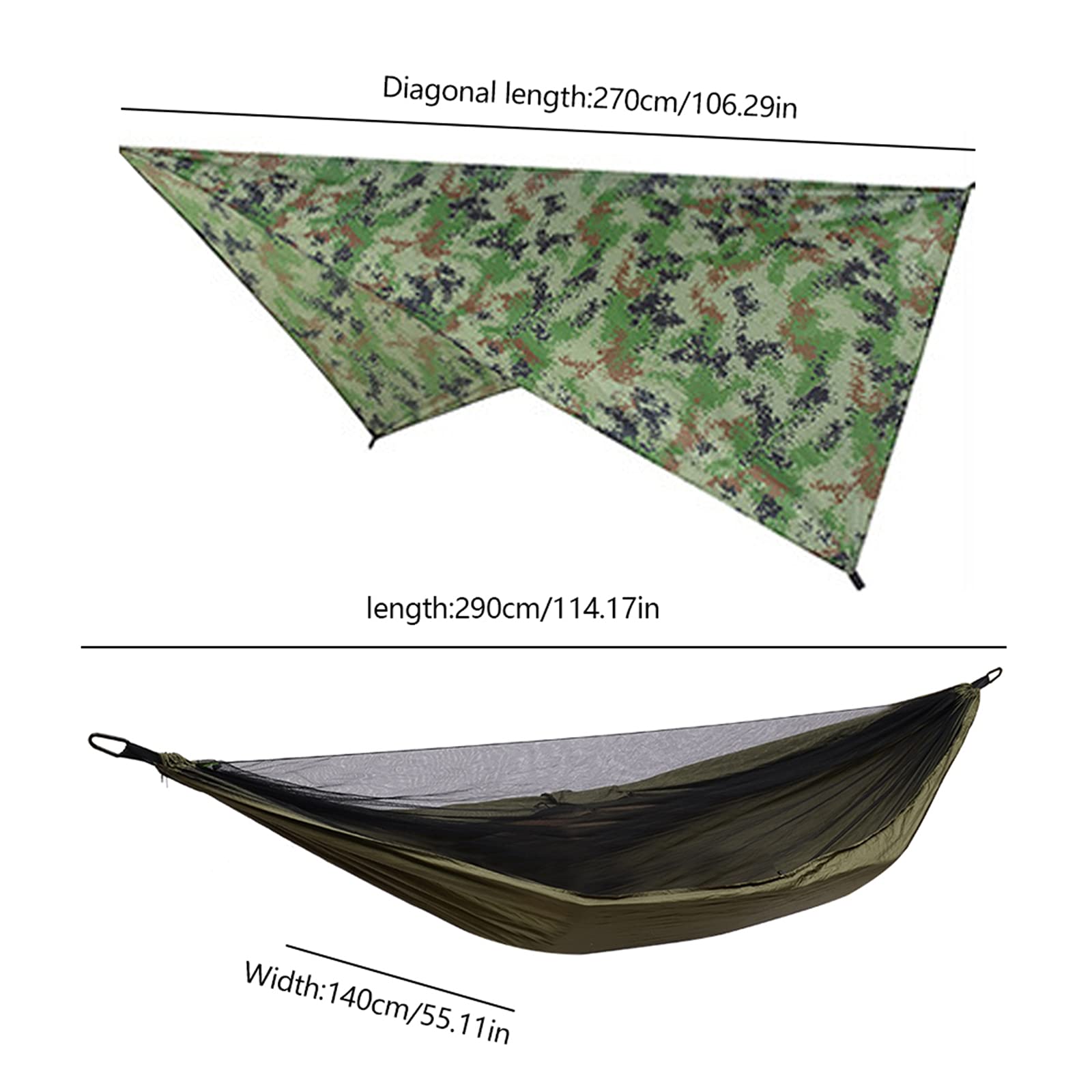 Hamak z moskitierą i plandeką namiotową, hamak podróżny, na kemping, do ogrodu, wodoszczelny, obciążenie 200 kg, nośność 290 x 140 cm