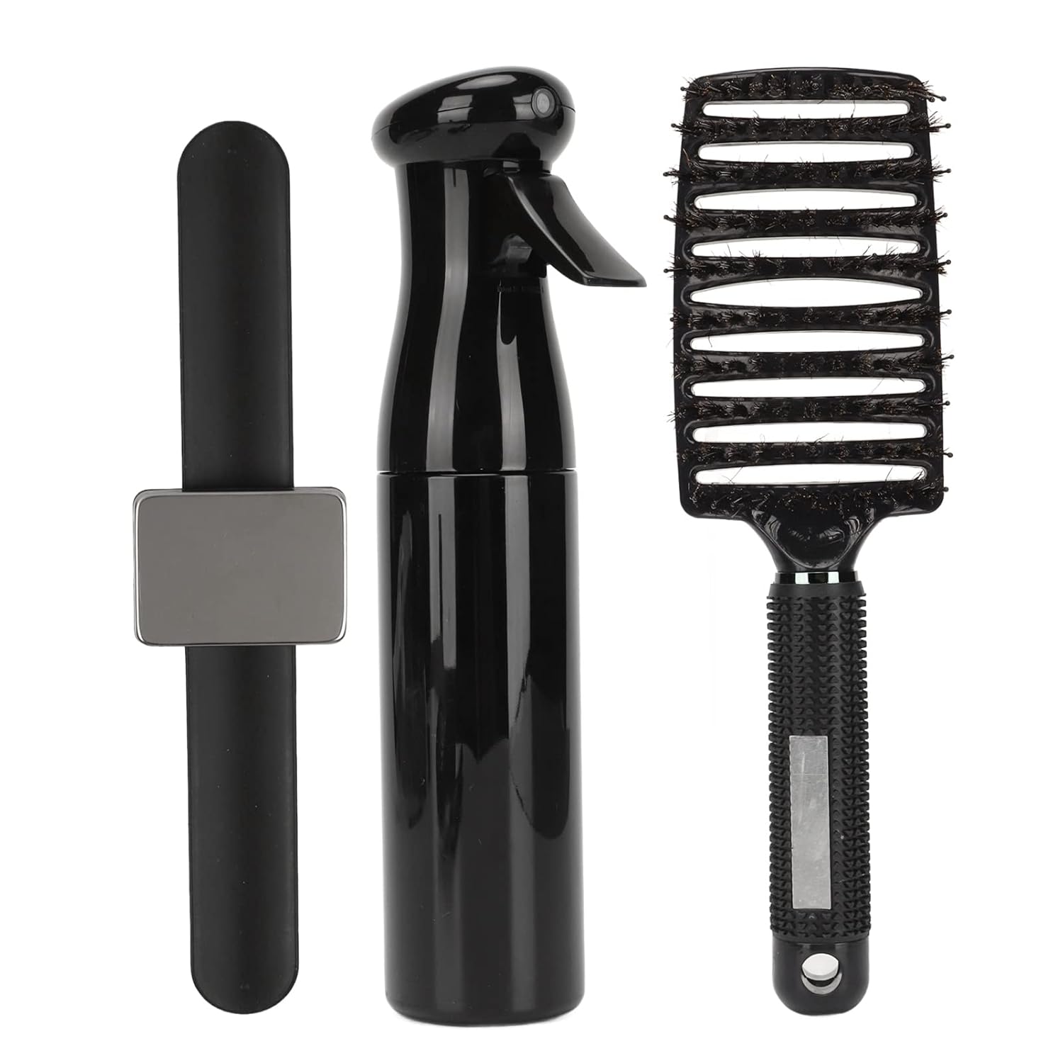 Detangling Curved Vent Brush with Hair Spray Bottle, Magnetic Wristband and Clips, Heat - Dispersing Styling Tool for Blow Drying, Scalp Massage and Frizz - Free Hair (Black)