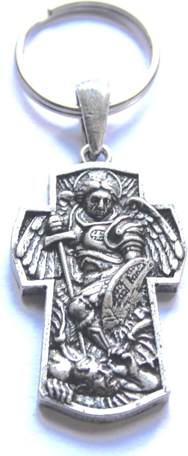 SWORLDesigns Saint Michael Protect Us Keyring with Gift Pouch