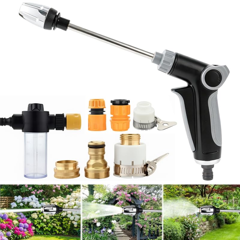 Pistolet à Eau Haute Pression Power Jet, Pistolet Haute Pression, Portée de Pulvérisation 10-15 m, Jet D'eau et Mode de Pulvérisation Réglables pour Lavage de Voiture, Jardin et Terrasse
