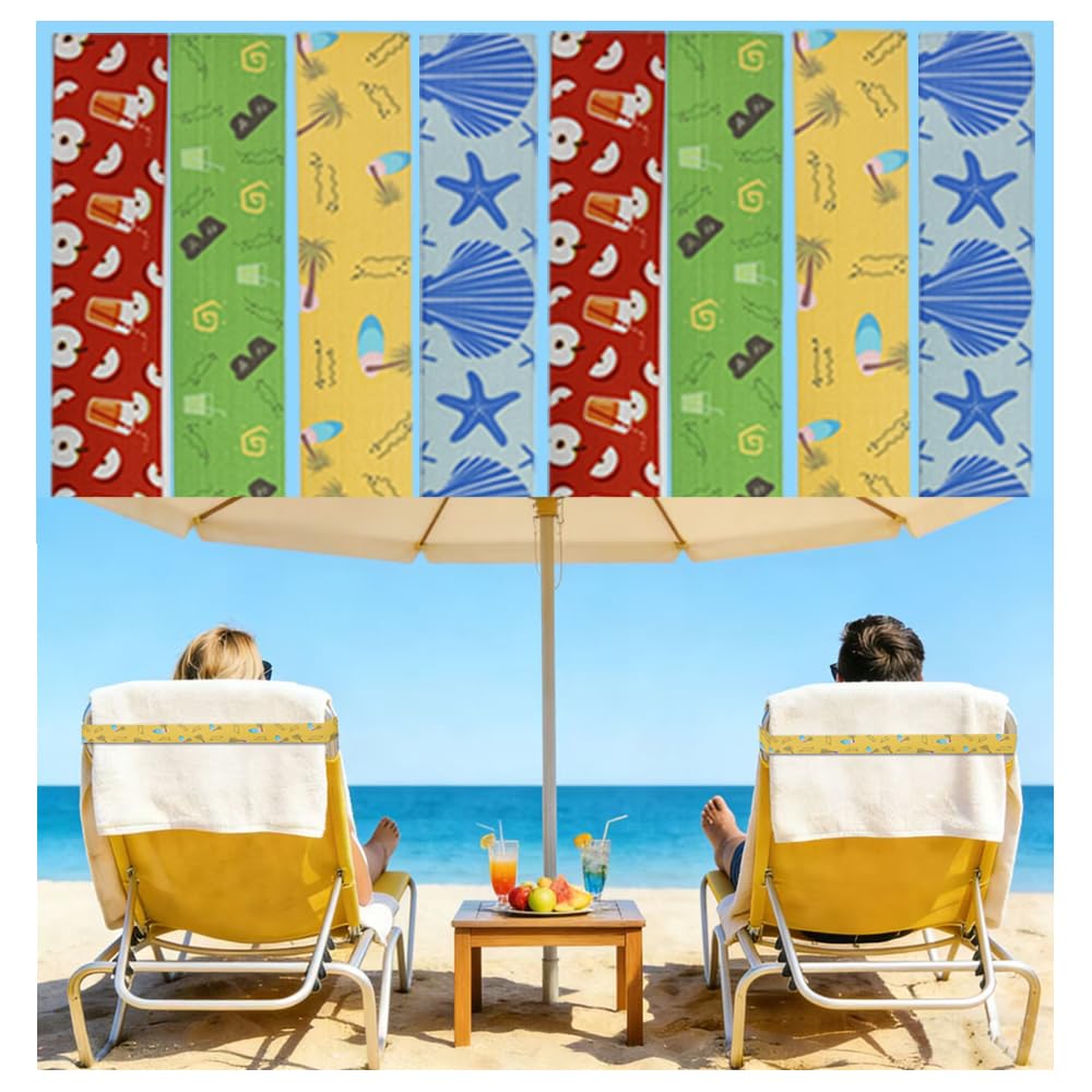 PayPie 8 Pcs Towel Bands for Beach Chairs，Chair Elastic Bands,Towel Clips for Beach Chairs,Beach Vacation Essentials