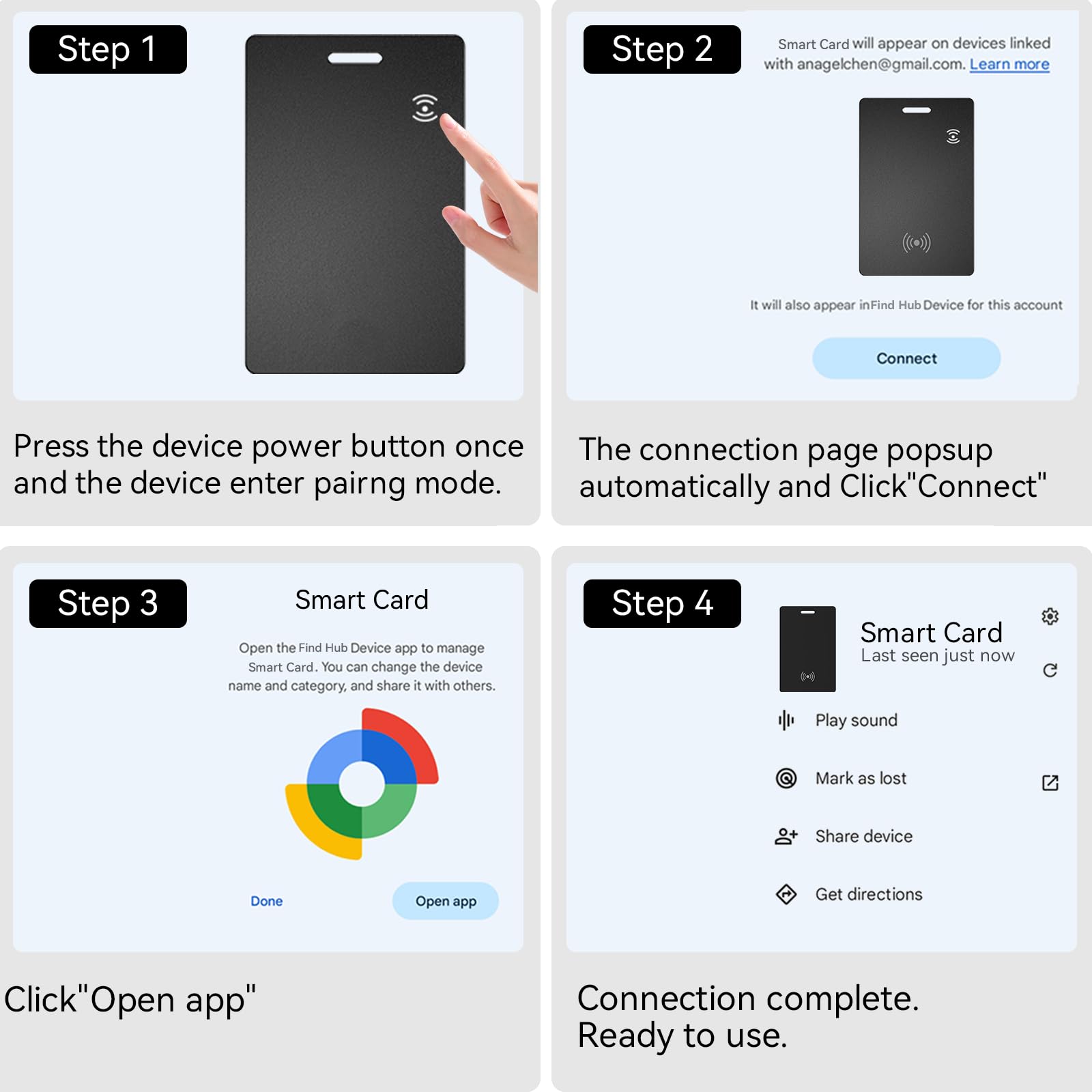 Trova portafoglio per Android, scheda di monitoraggio del portafoglio certificata Google, sottile 1,8 mm, wireless, ricaricabile, Bluetooth, localizzatore di oggetti, impermeabile IP68, per app Google