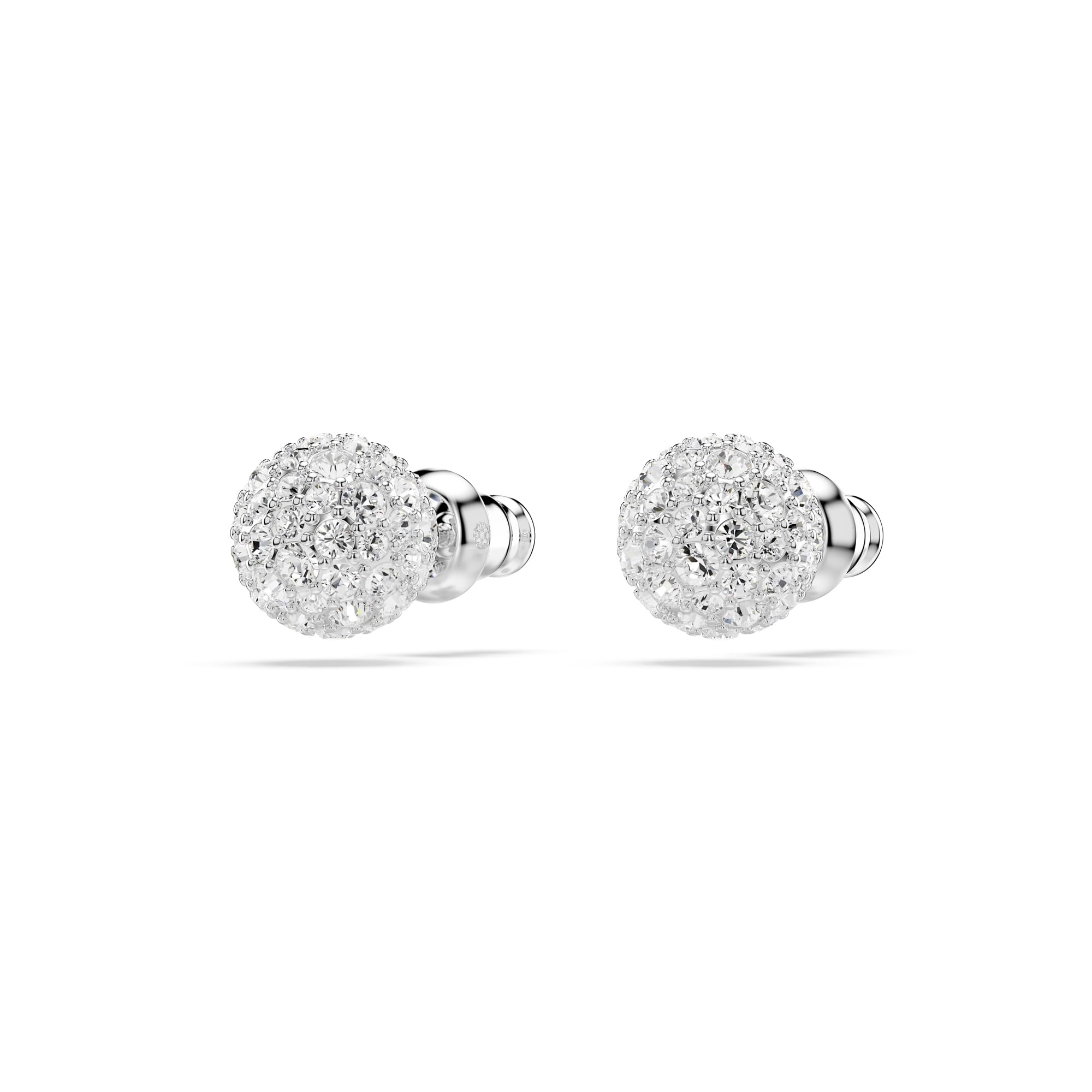 Swarovski Dextera - Pendientes de tuerca chapados en rodio con esfera de corte redondo, color blanco, 0.6 cm x 0.6 cm, Cristal, Cristales