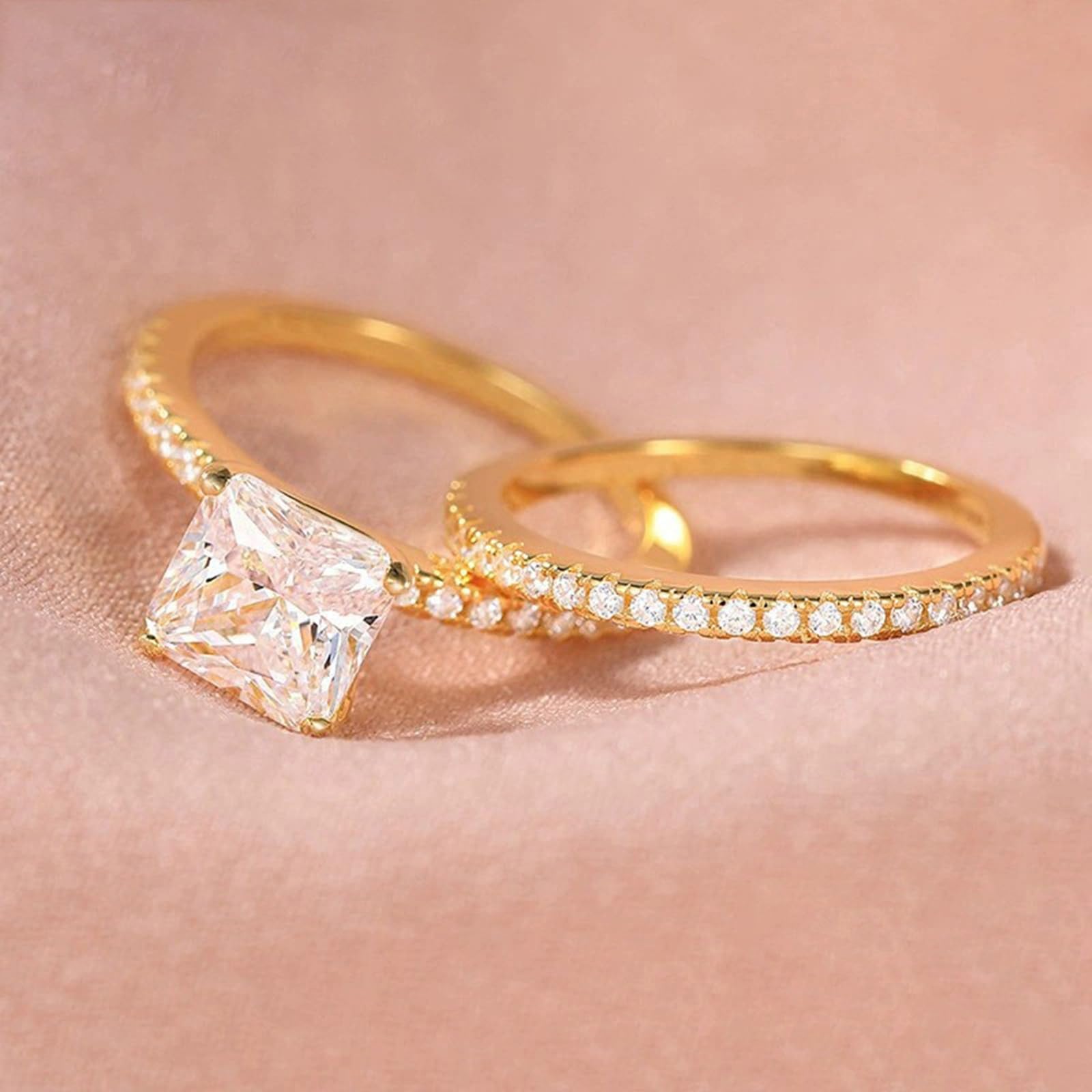Anello di fidanzamento Half Eternity Donna 2 pezzi incastonati con zirconia cubica quadrata da 7MM in Argento Sterling 925