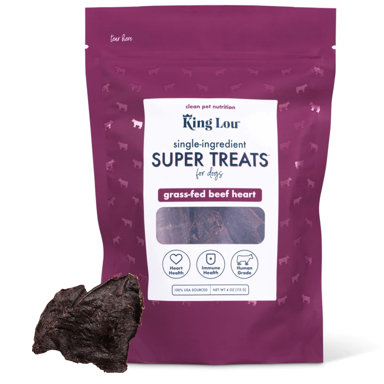 King Lou Pets - USA-Made Dehydrated Beef Heart Jerky Dog Treats - 1 lb of Fresh Beef Heart Prior to Dehydration