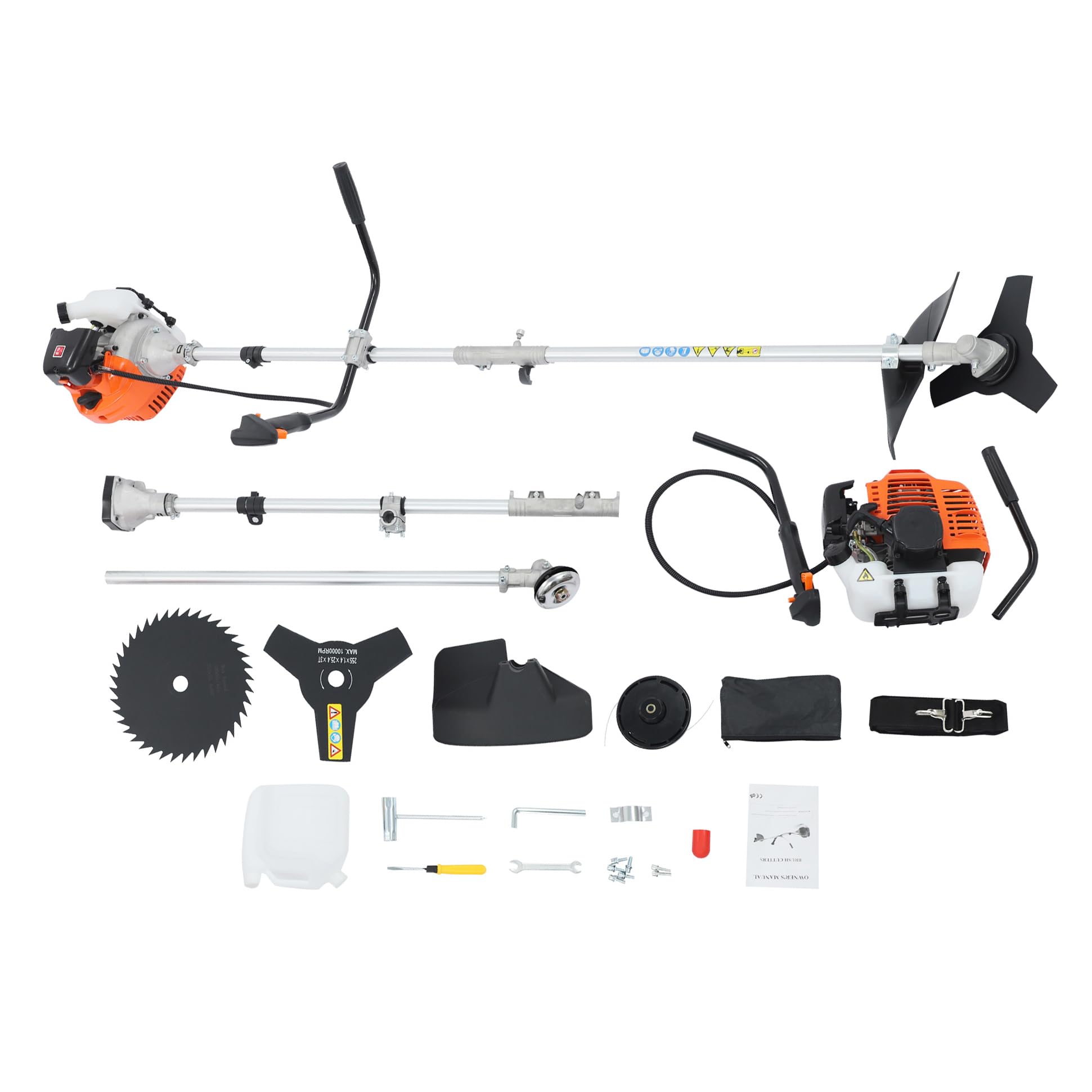 MIIWWOWO 2 Stroke Petrol Brush Cutter 42.7CC 1250W Gas Weed Trimmer with U-Shape Handle & 3 Blades, 6500 RPM Quick Start Brush Cutter for Garden Lawn Edging & Dense Weeds