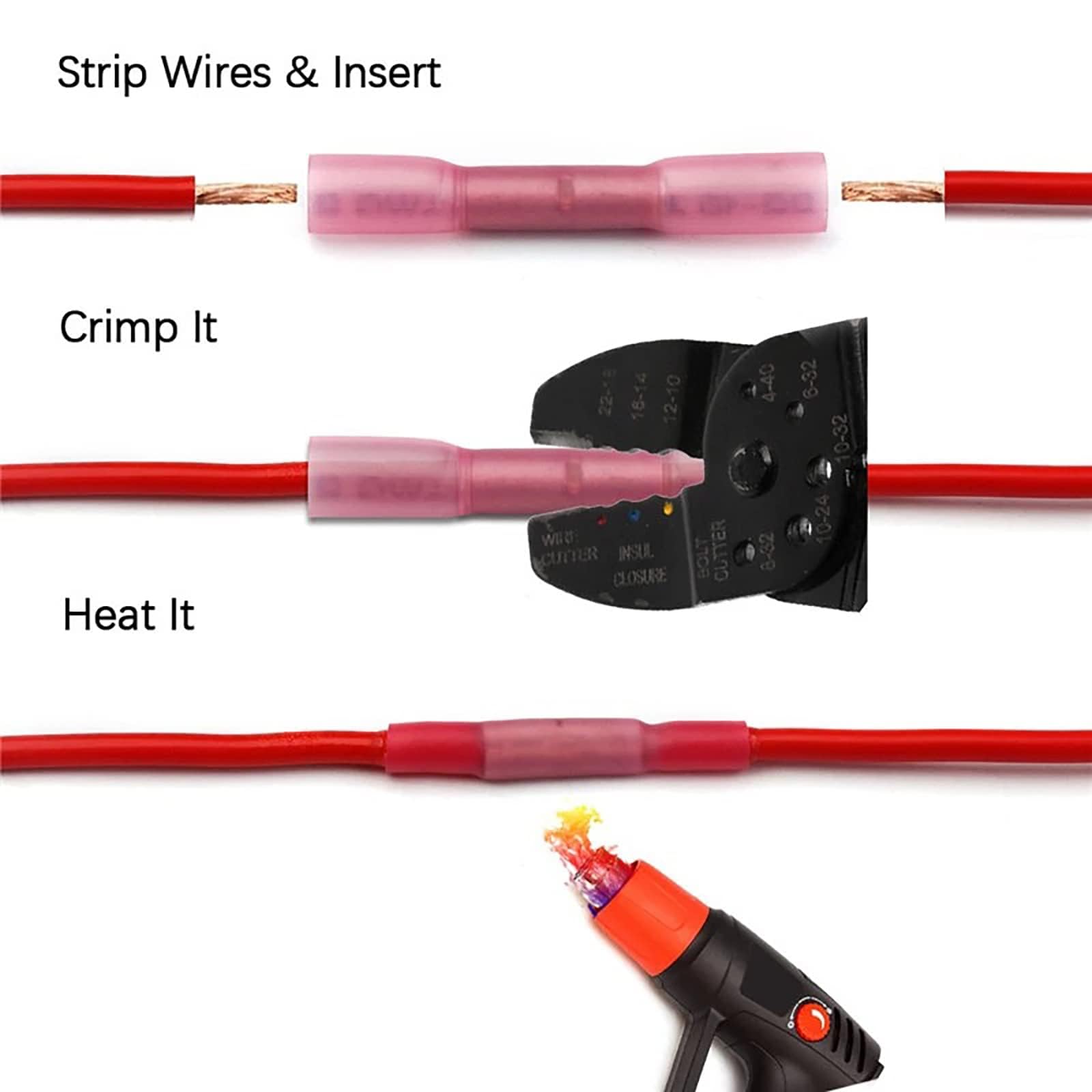20 Pcs 22-16 AWG del calor a tope conectores de cable eléctrico BHT1.25,Terminales Emplame Termorretráctil,Conector Electricos Termorretráctil-rojo