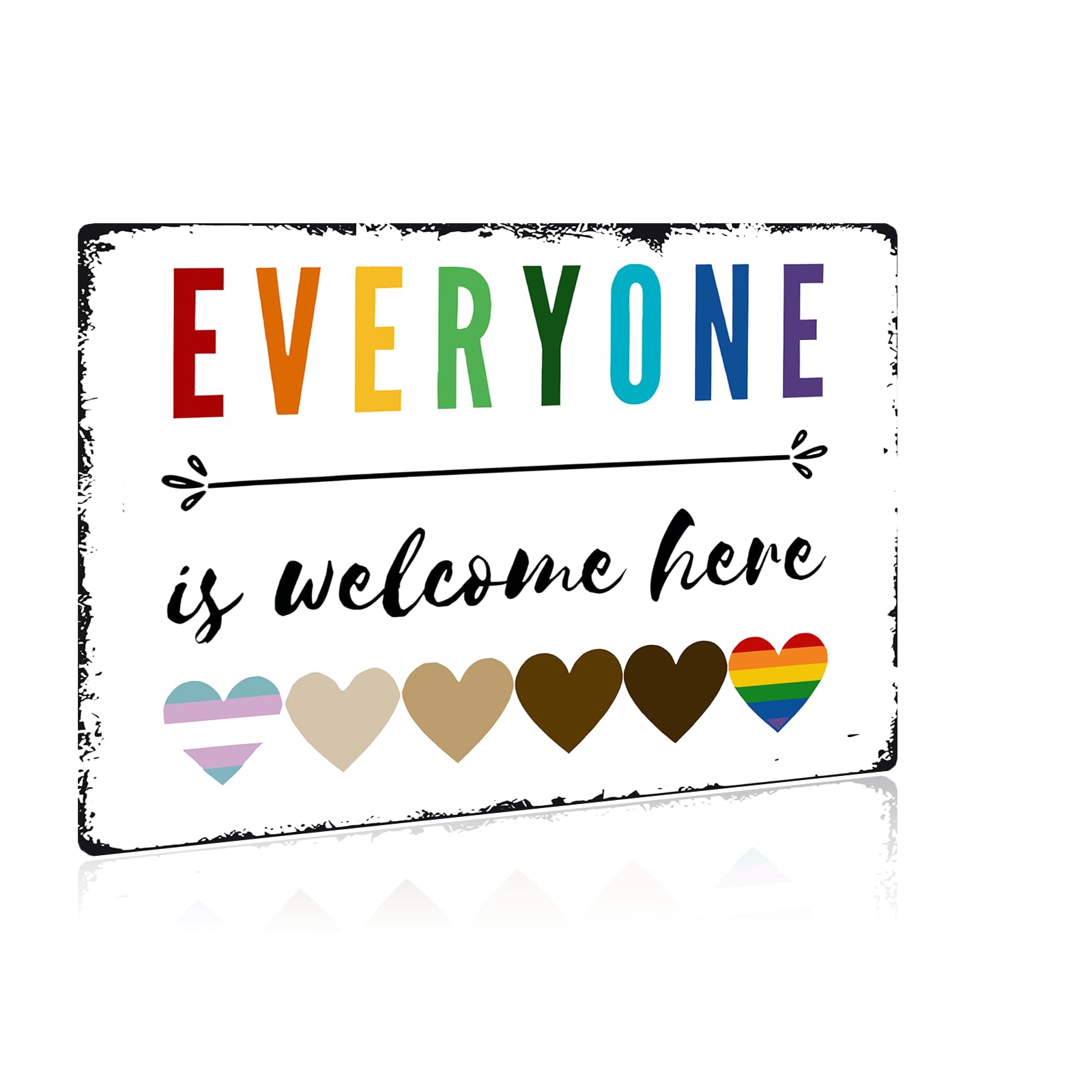 “Everyone is Welcome Here” Wall Art — Diversity Classroom Poster, Inclusion Educational Inclusion, Diversity Sign Metal Tin Sign - 8x12 inches Tin Sign for School, Bedroom, Craft Brand Plaque